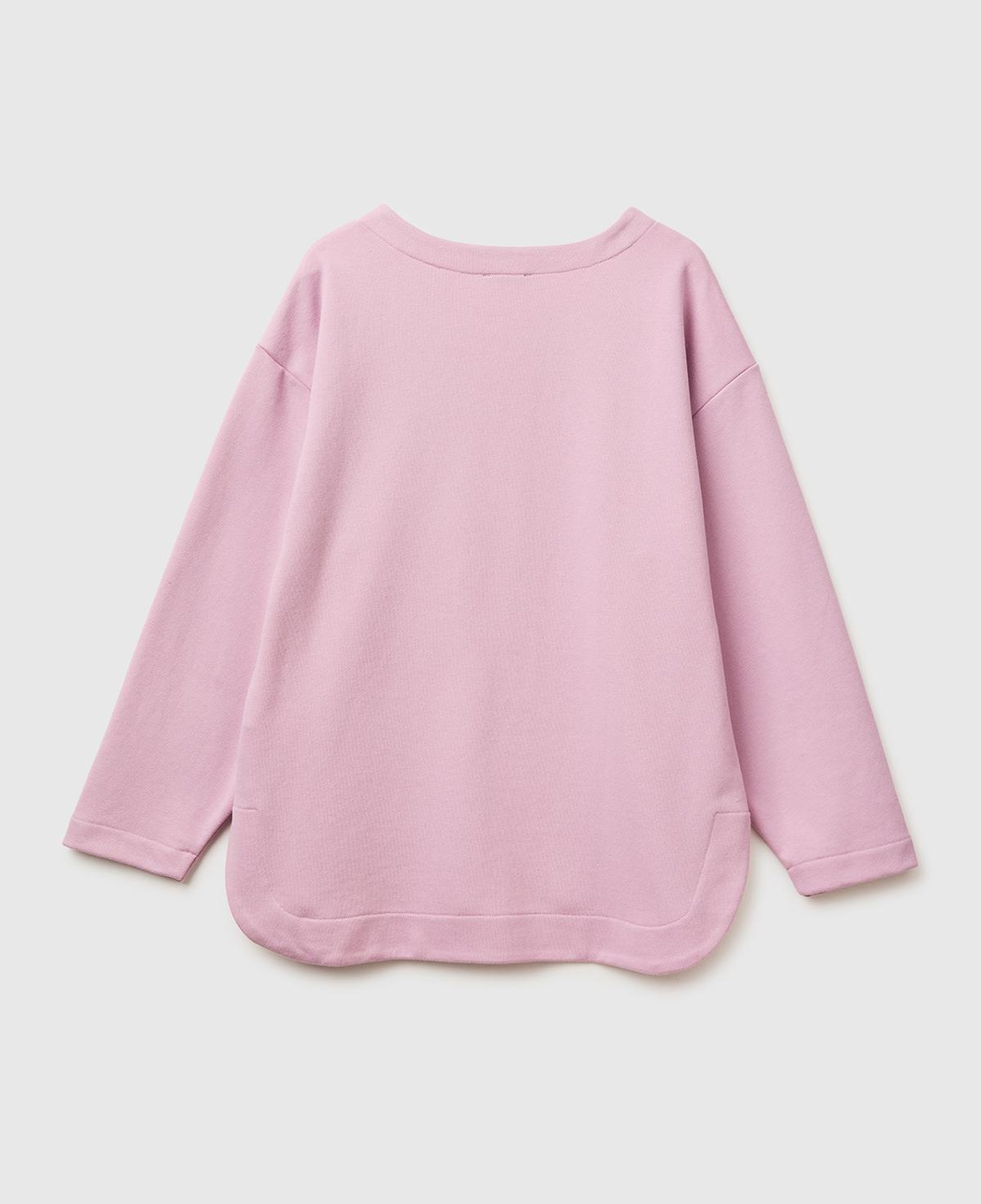 Kadın Açık Pembe Pamuk Karışımlı Simli Baskılı Yuvarlak Yaka Sweatshirt