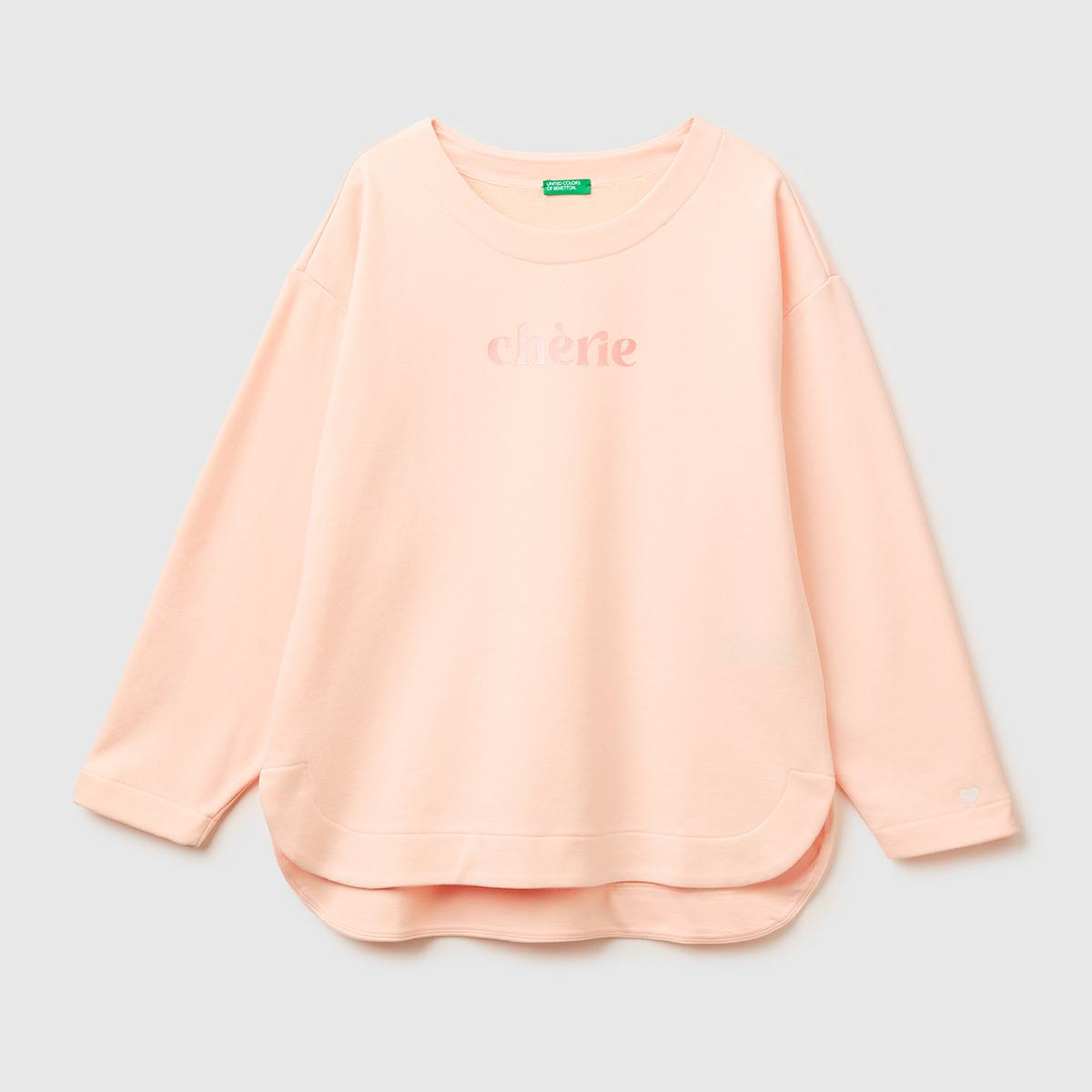 Kadın Krem Pamuk Karışımlı Simli Baskılı Yuvarlak Yaka Sweatshirt