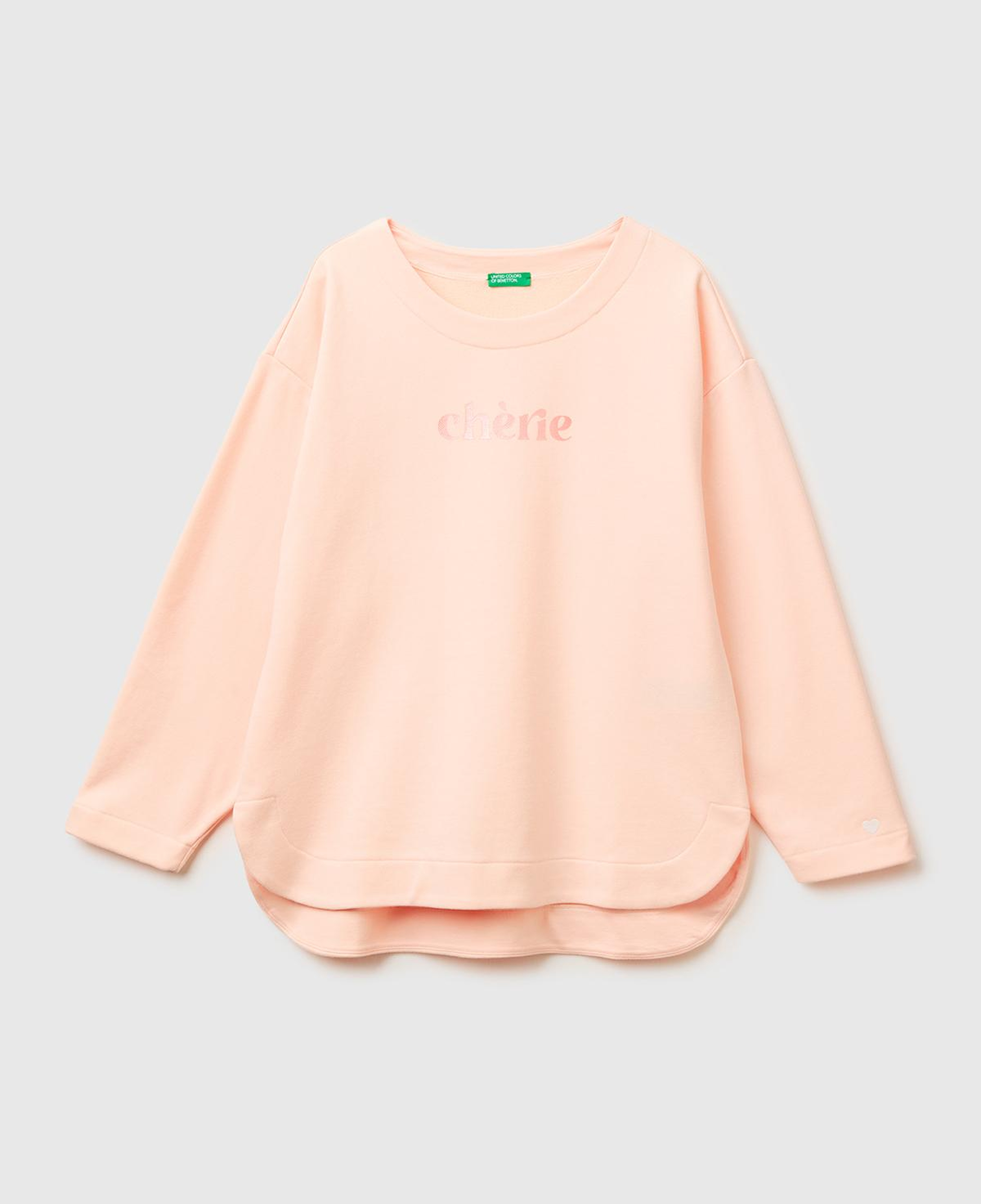 Kadın Krem Pamuk Karışımlı Simli Baskılı Yuvarlak Yaka Sweatshirt
