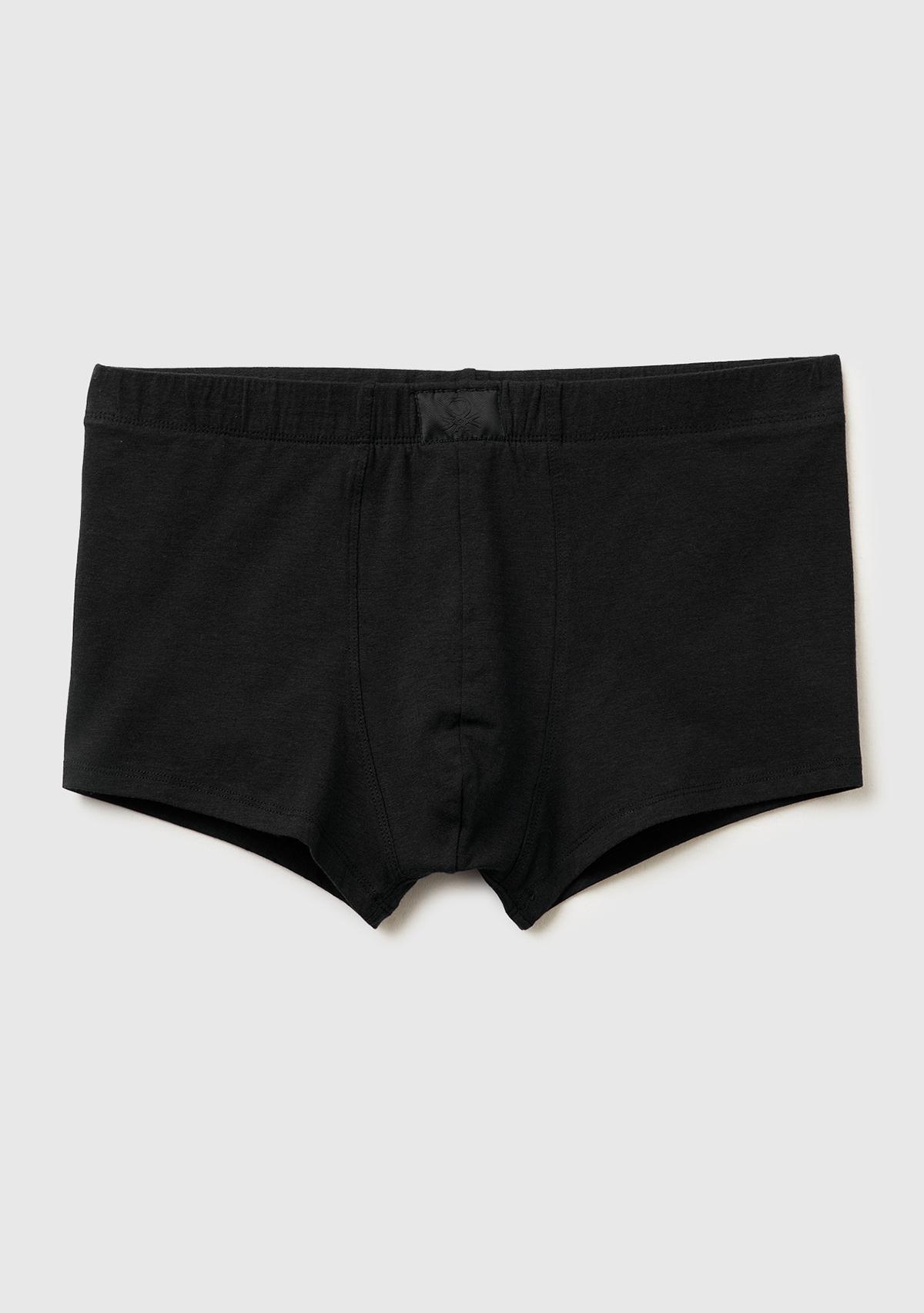 Erkek Siyah Pamuk Karışımlı Logo Etiketli Boxer