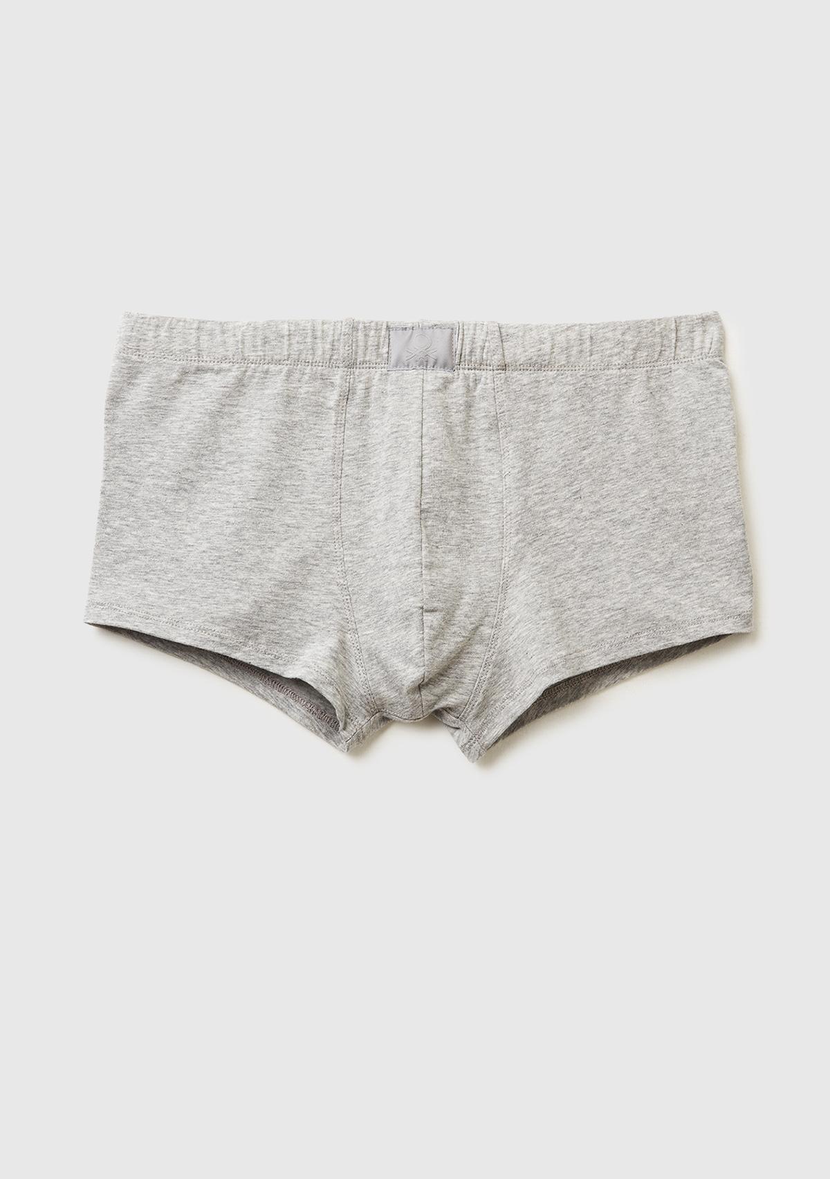 Erkek Gri Melanj  Pamuk Karışımlı Logo Etiketli Boxer
