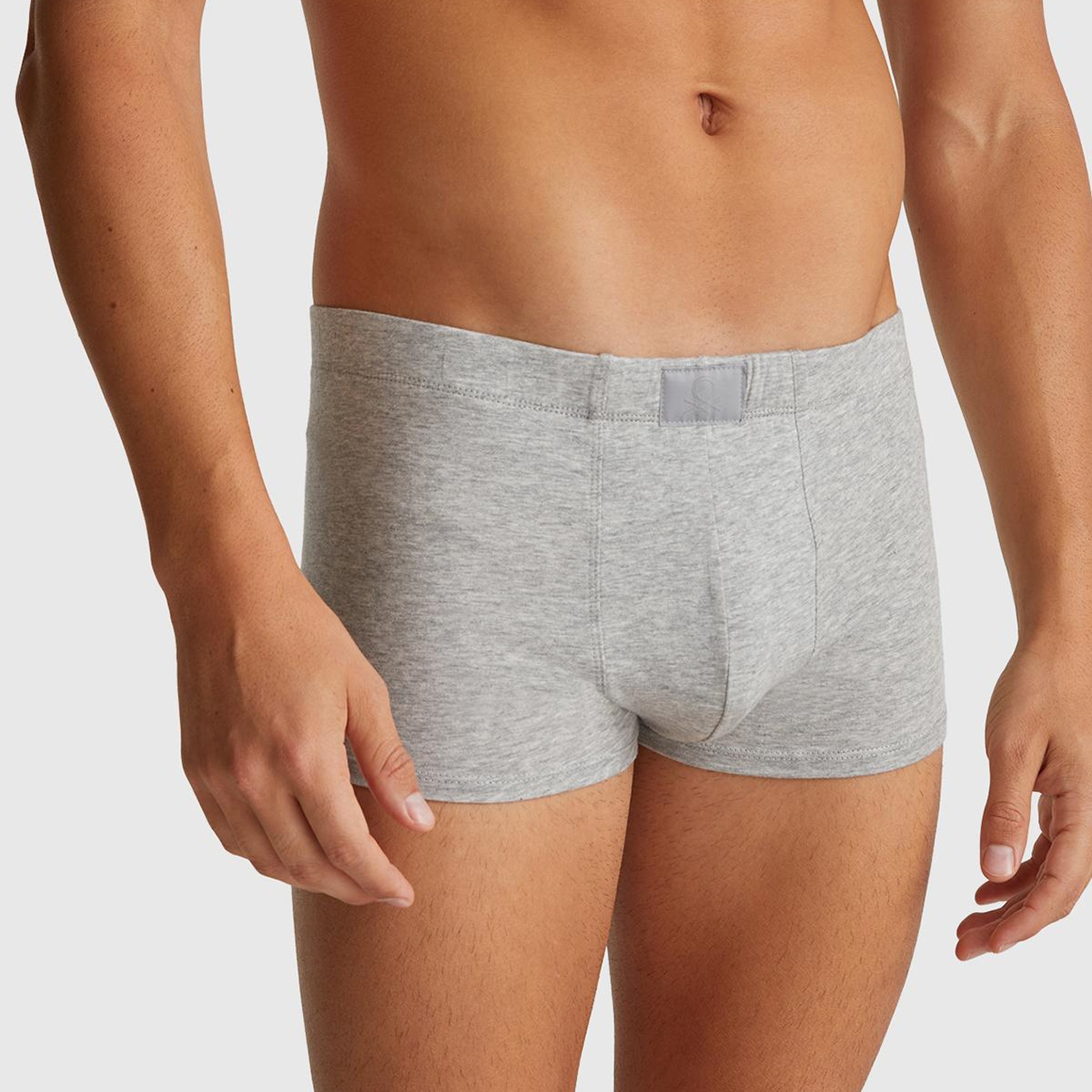 Erkek Gri Melanj  Pamuk Karışımlı Logo Etiketli Boxer