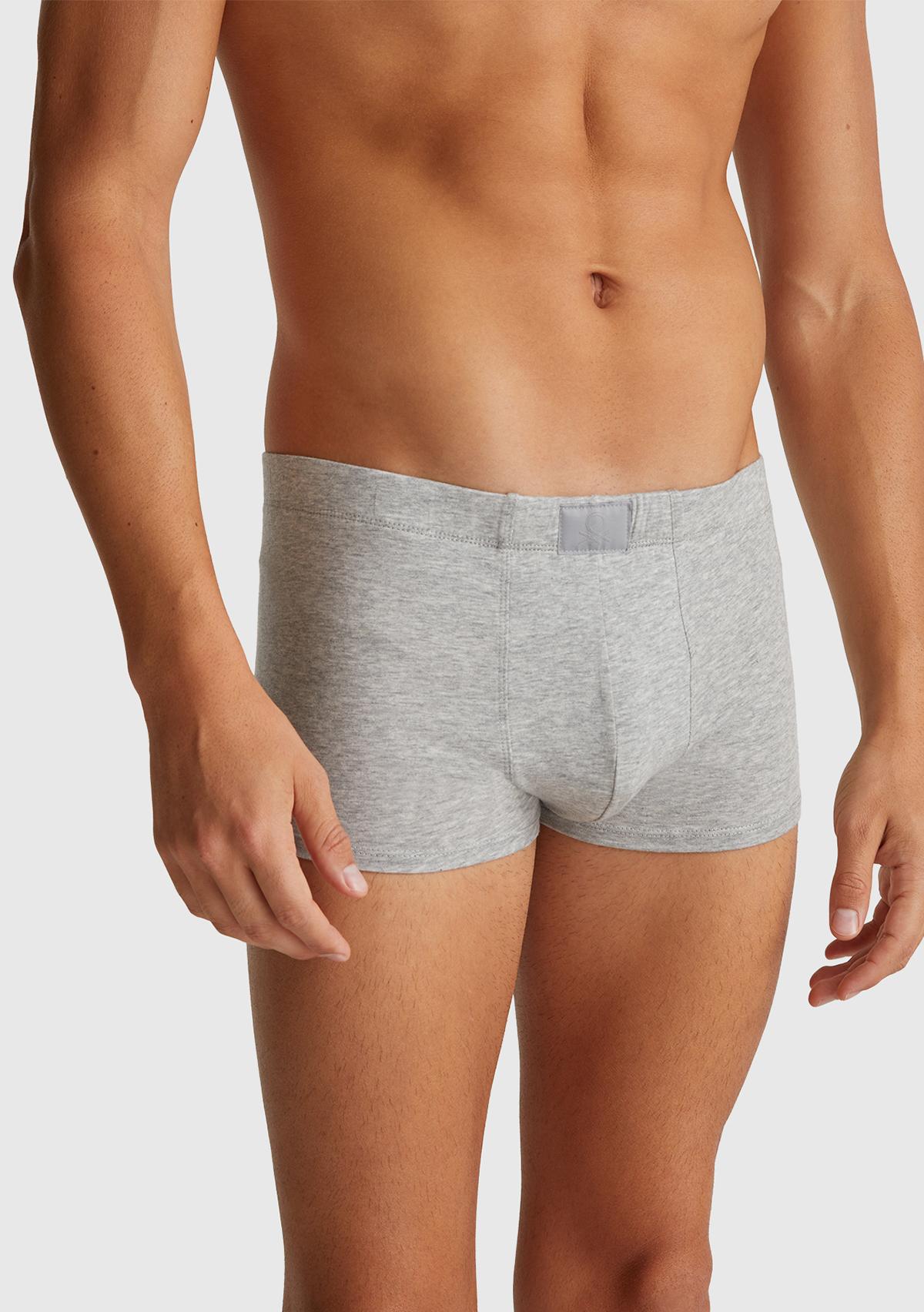 Erkek Gri Melanj Pamuk Karışımlı Logo Etiketli Boxer