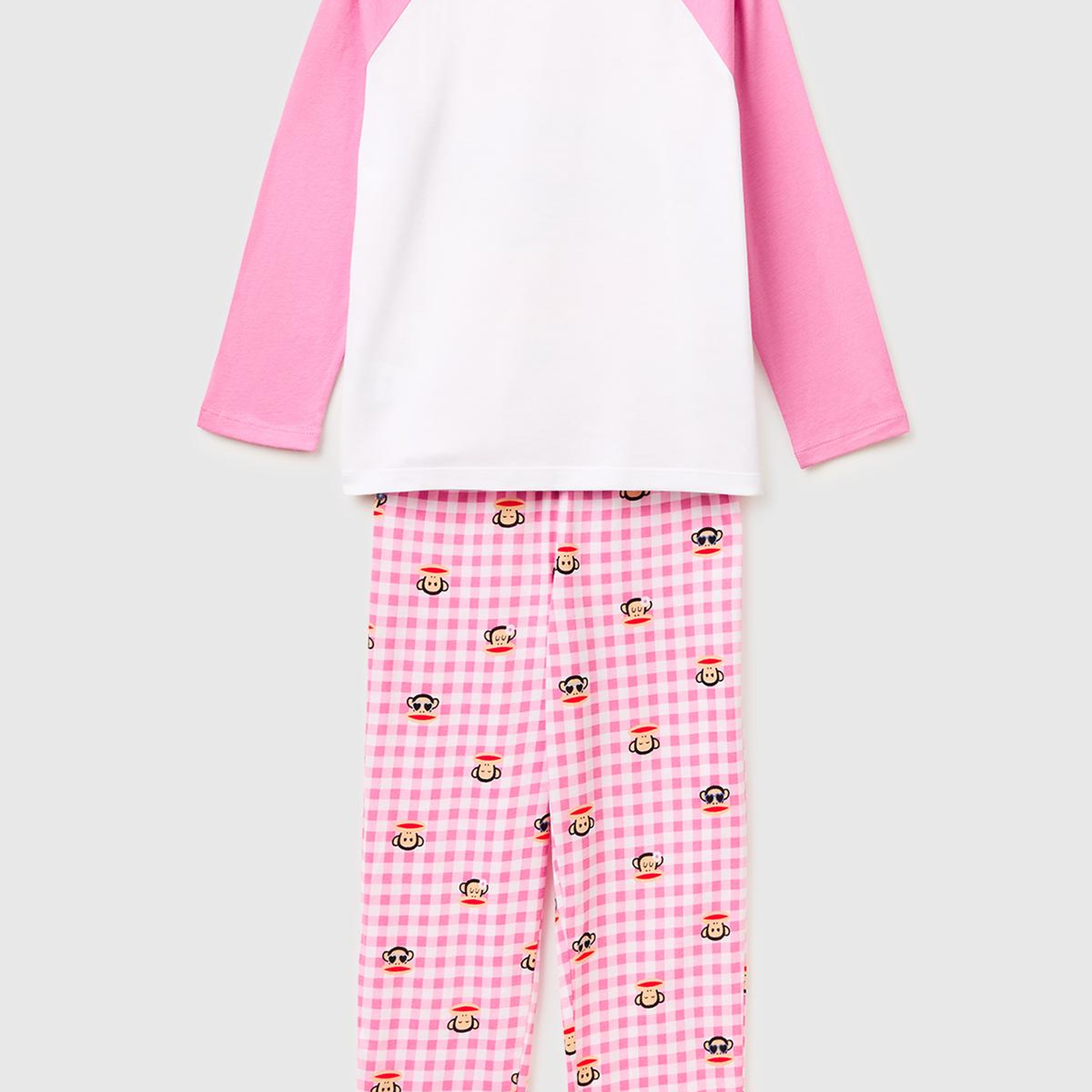 Kız Çocuk Beyaz Kontrast Kol Detaylı Simli Baskılı Pijama Takımı