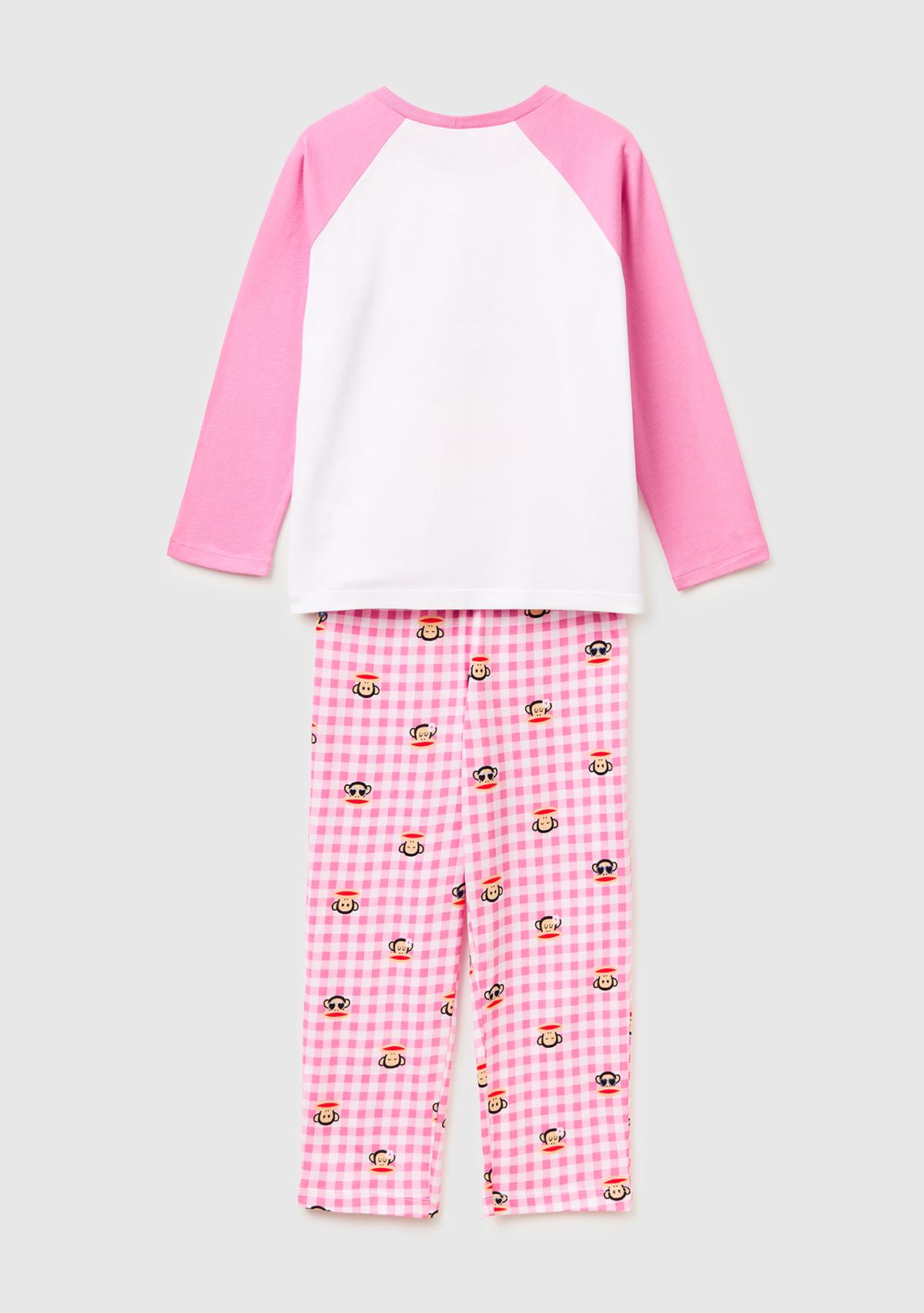 Kız Çocuk Beyaz Kontrast Kol Detaylı Simli Baskılı Pijama Takımı
