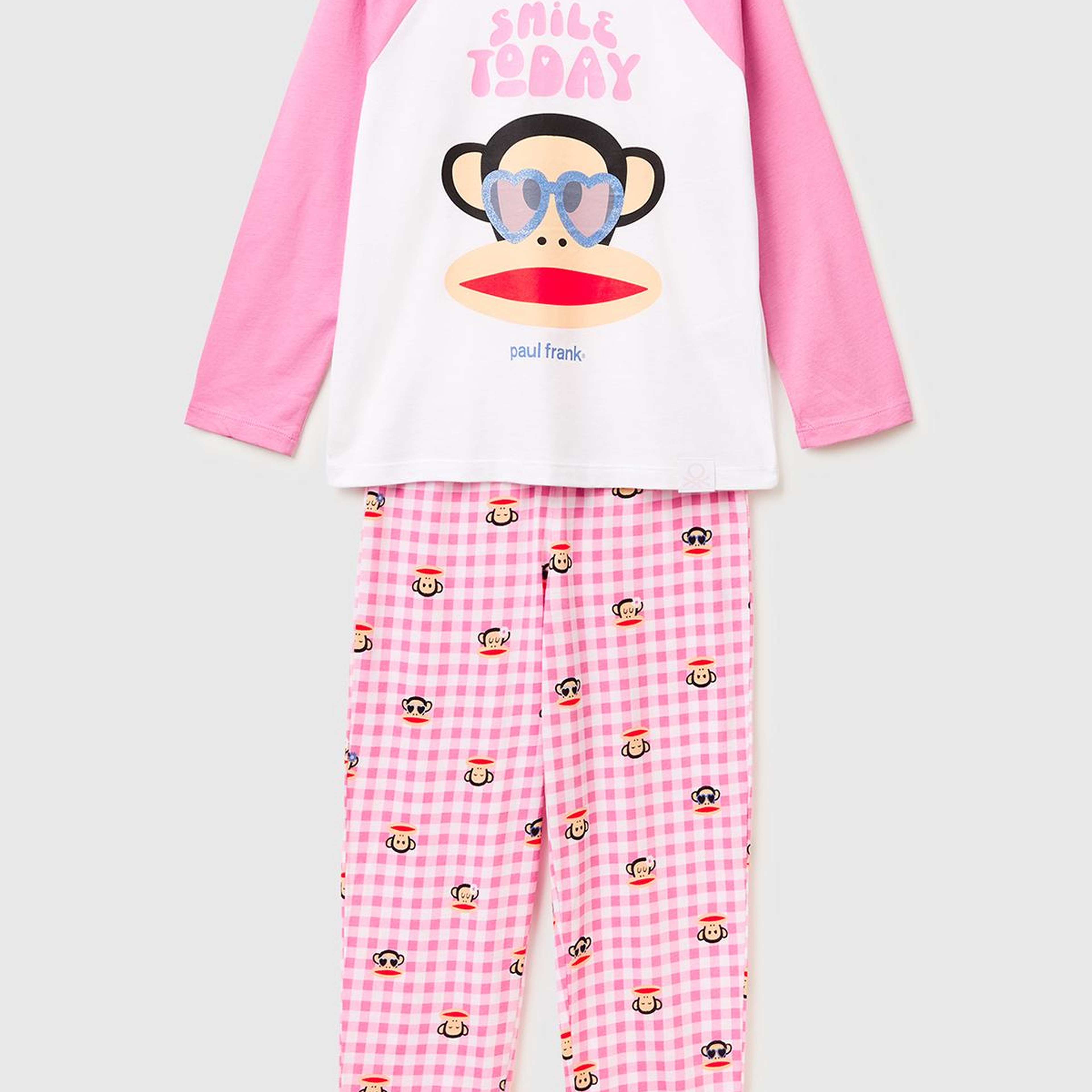 Kız Çocuk Beyaz Kontrast Kol Detaylı Simli Baskılı Pijama Takımı