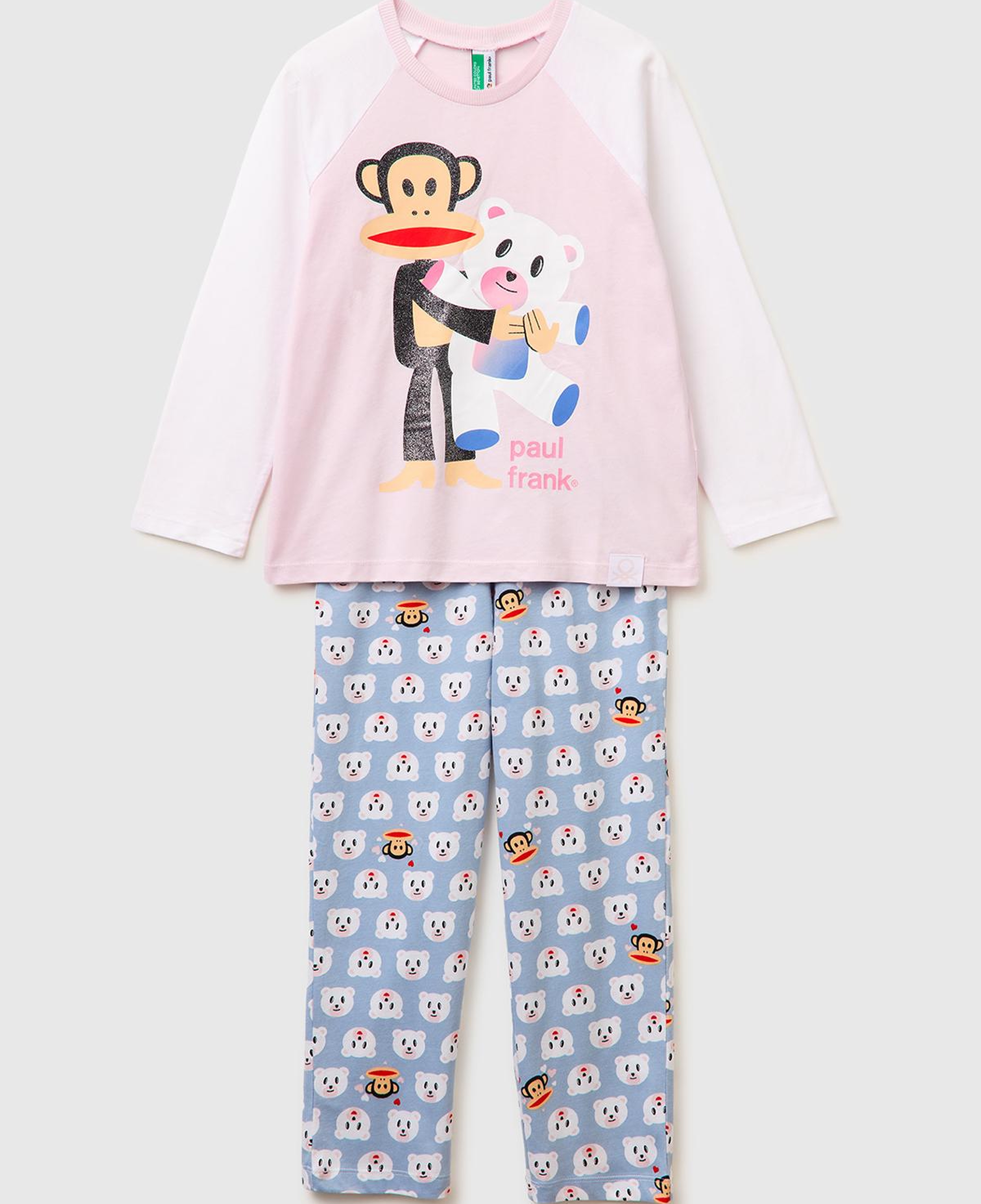 Kız Çocuk Mix Kontrast Kol Detaylı Simli Baskılı Pijama Takımı