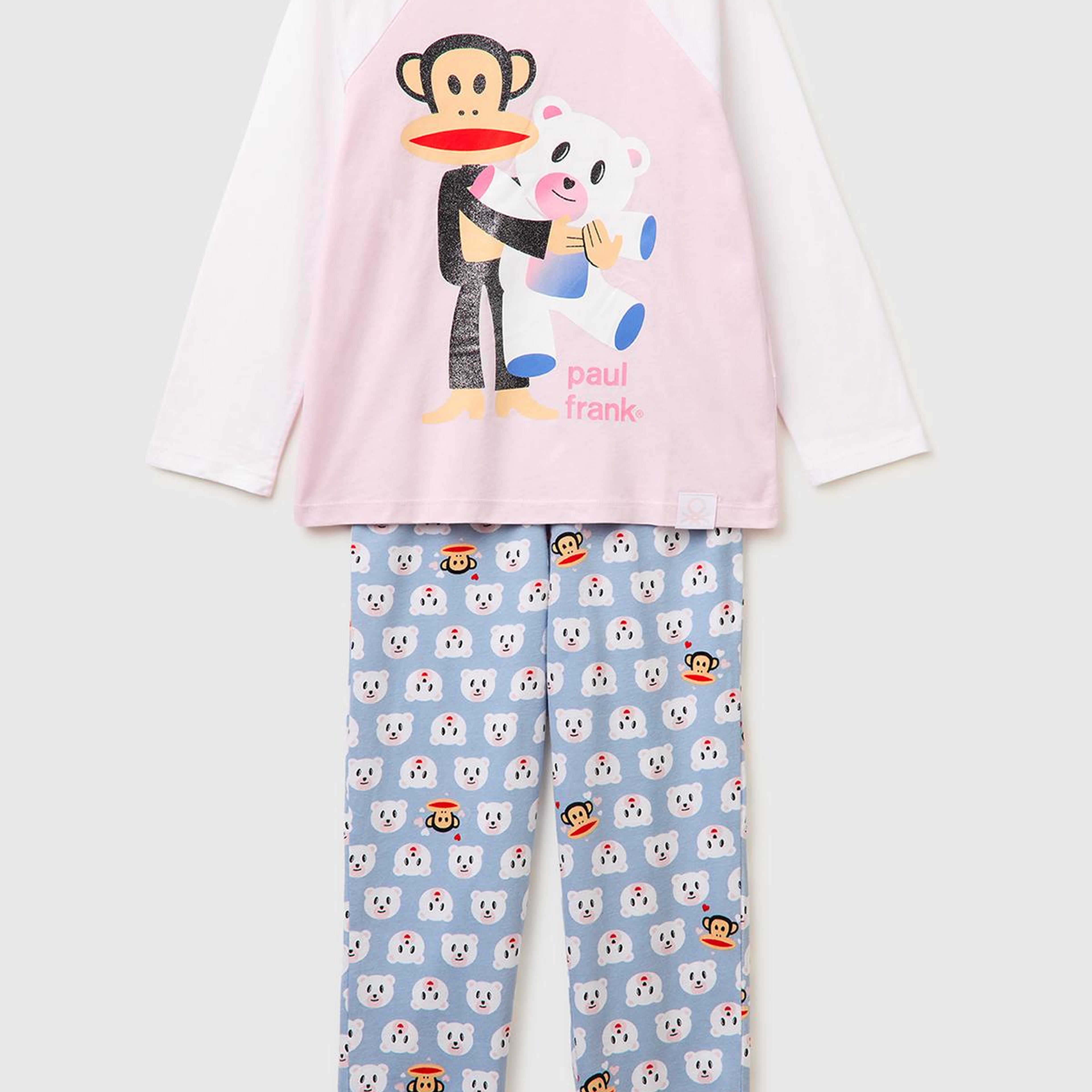Kız Çocuk Mix Kontrast Kol Detaylı Simli Baskılı Pijama Takımı