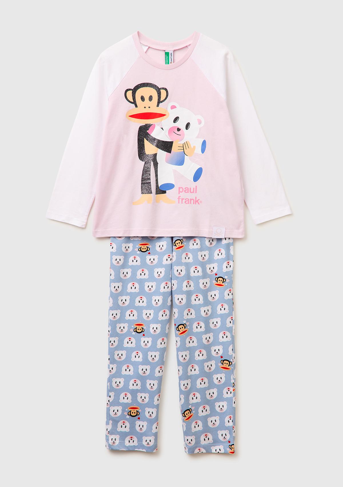 Kız Çocuk Mix Kontrast Kol Detaylı Simli Baskılı Pijama Takımı