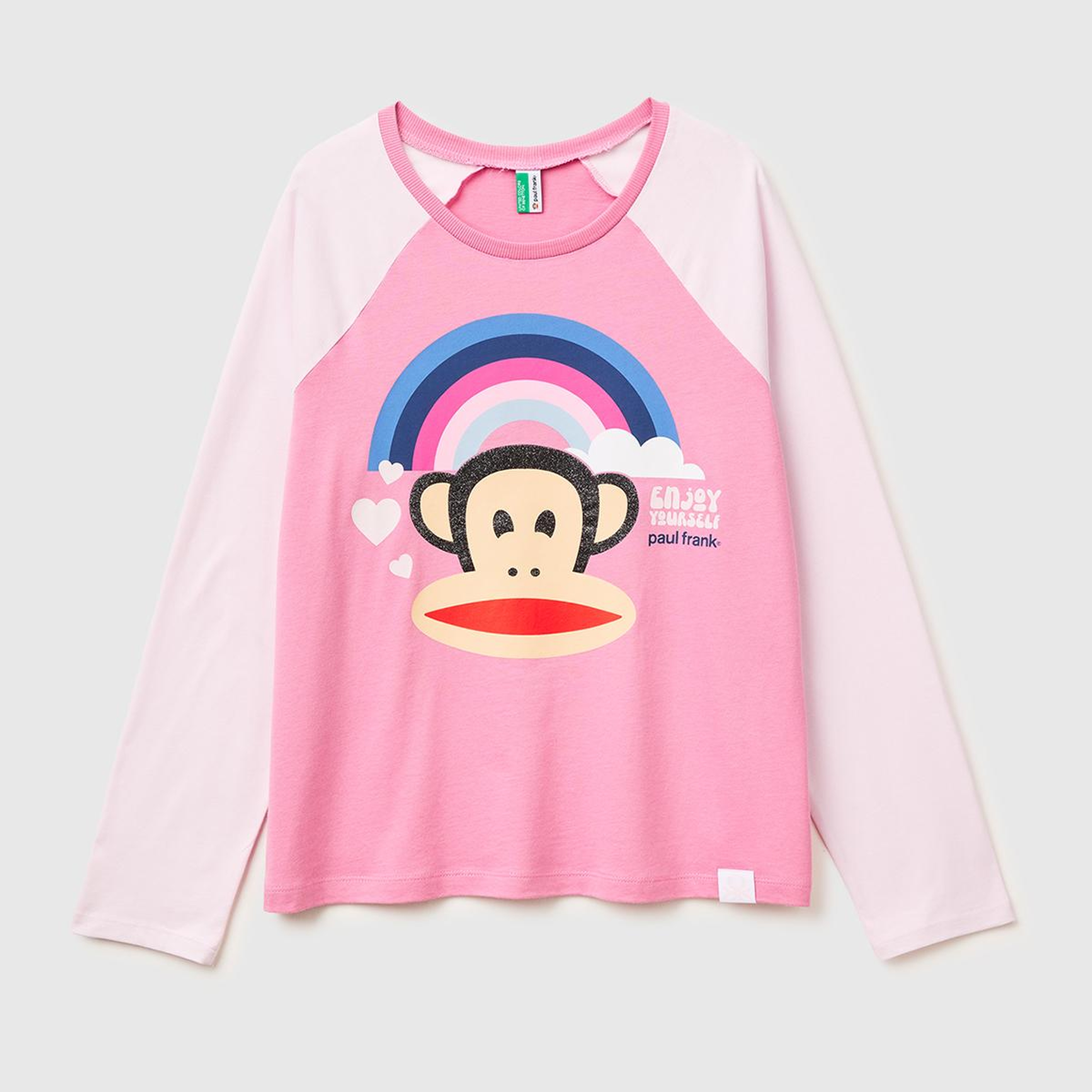 Kadın Pembe Pamuk Karışımlı Etek Ucu Logolu Baskılı Uzun Kollu T-Shirt