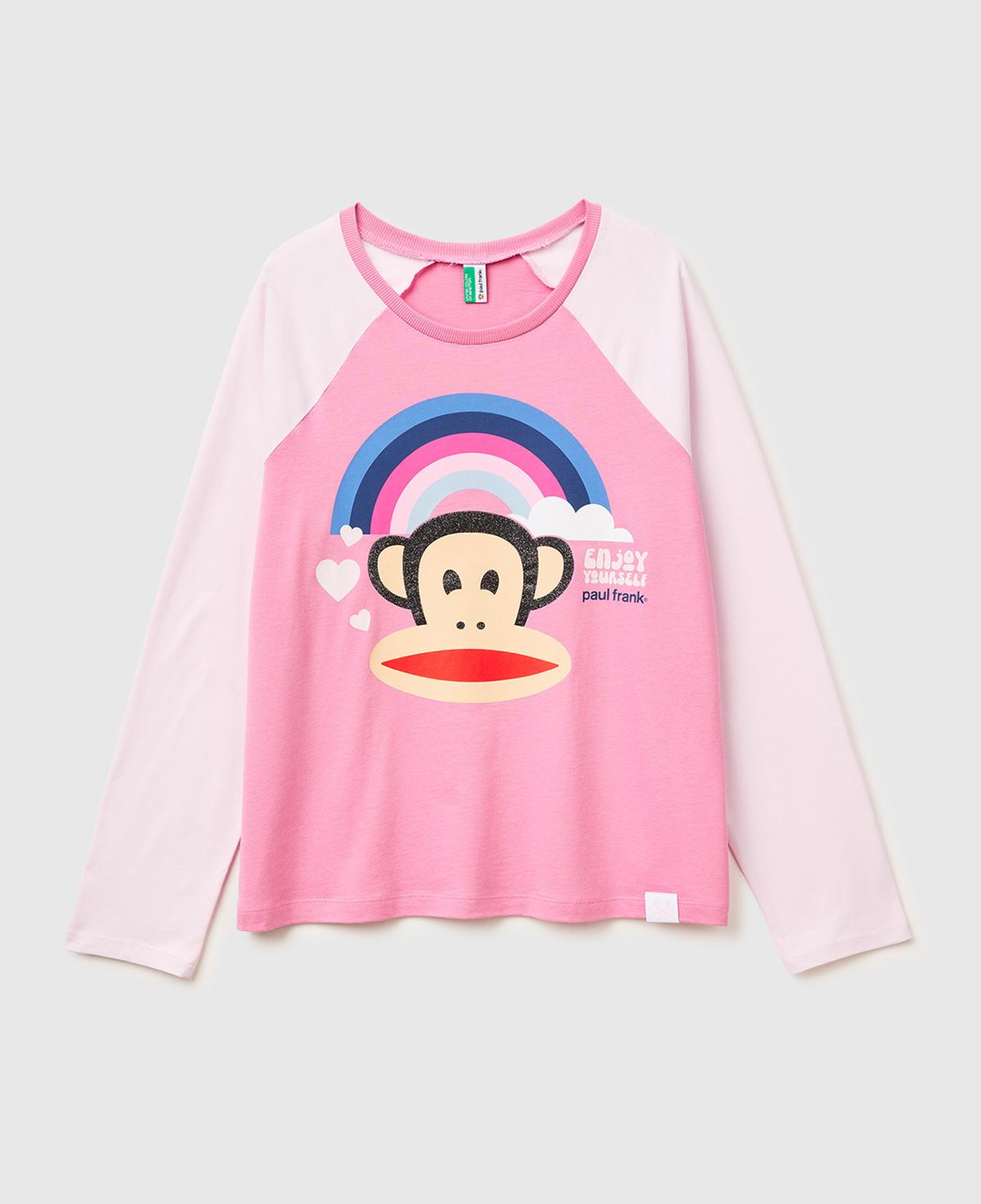 Kadın Pembe Pamuk Karışımlı Etek Ucu Logolu Baskılı Uzun Kollu T-Shirt