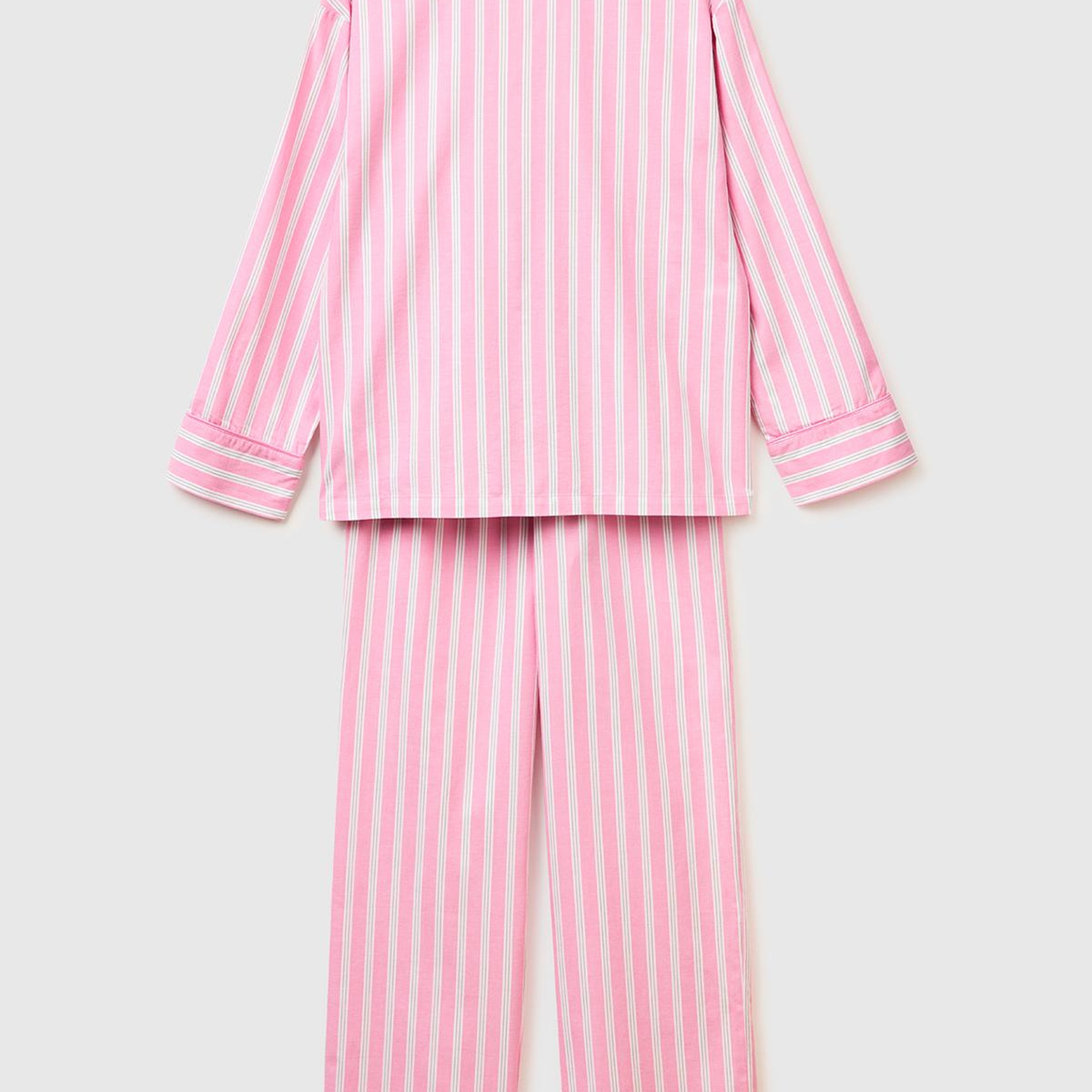 Kadın Pembe %100 Pamuk Çizgili Cep Detaylı Gömlek Yaka Pijama Takımı