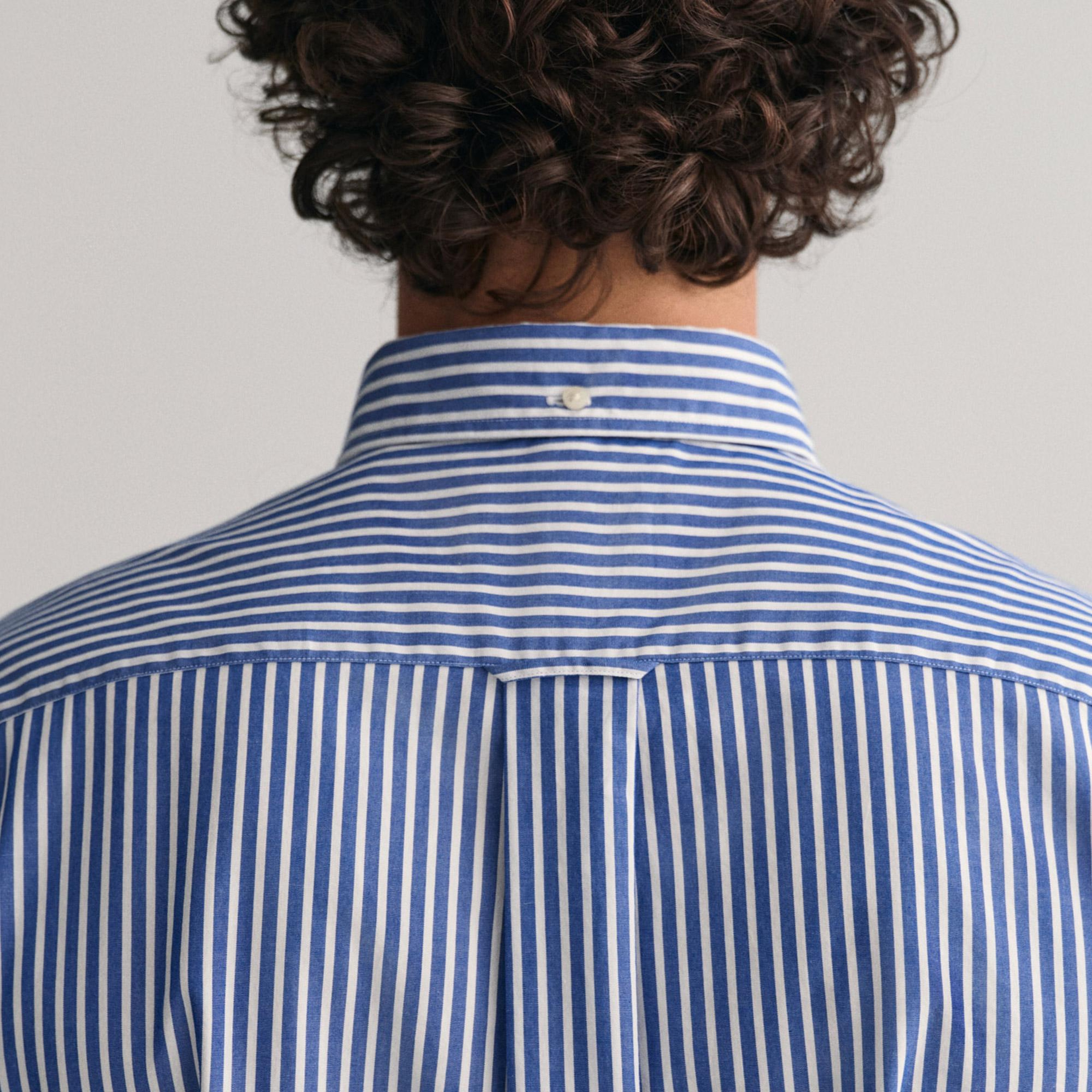 GANT Erkek Mavi Regular Fit Düğmeli Yaka Çizgili Poplin Gömlek