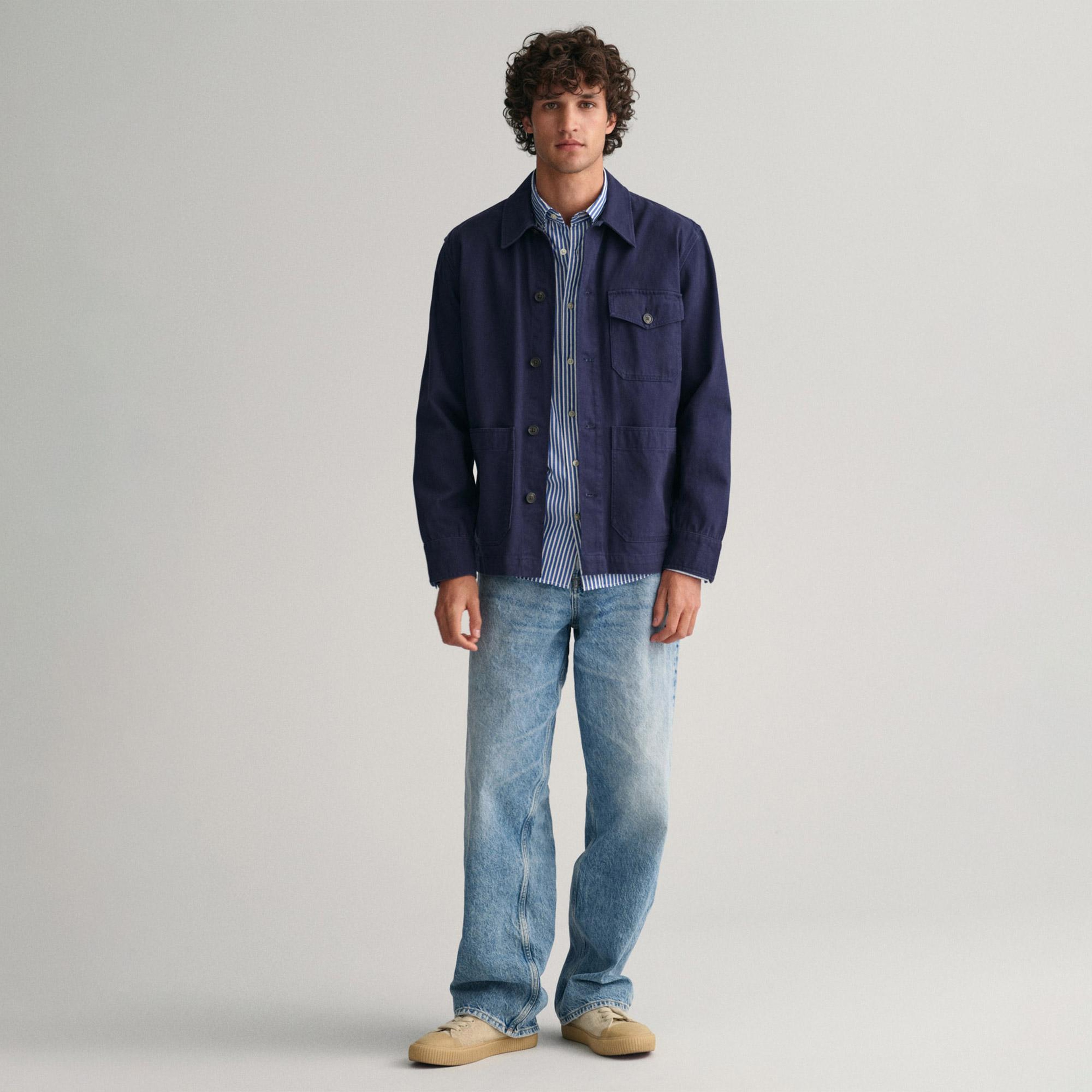 GANT Erkek Mavi Regular Fit Düğmeli Yaka Çizgili Poplin Gömlek