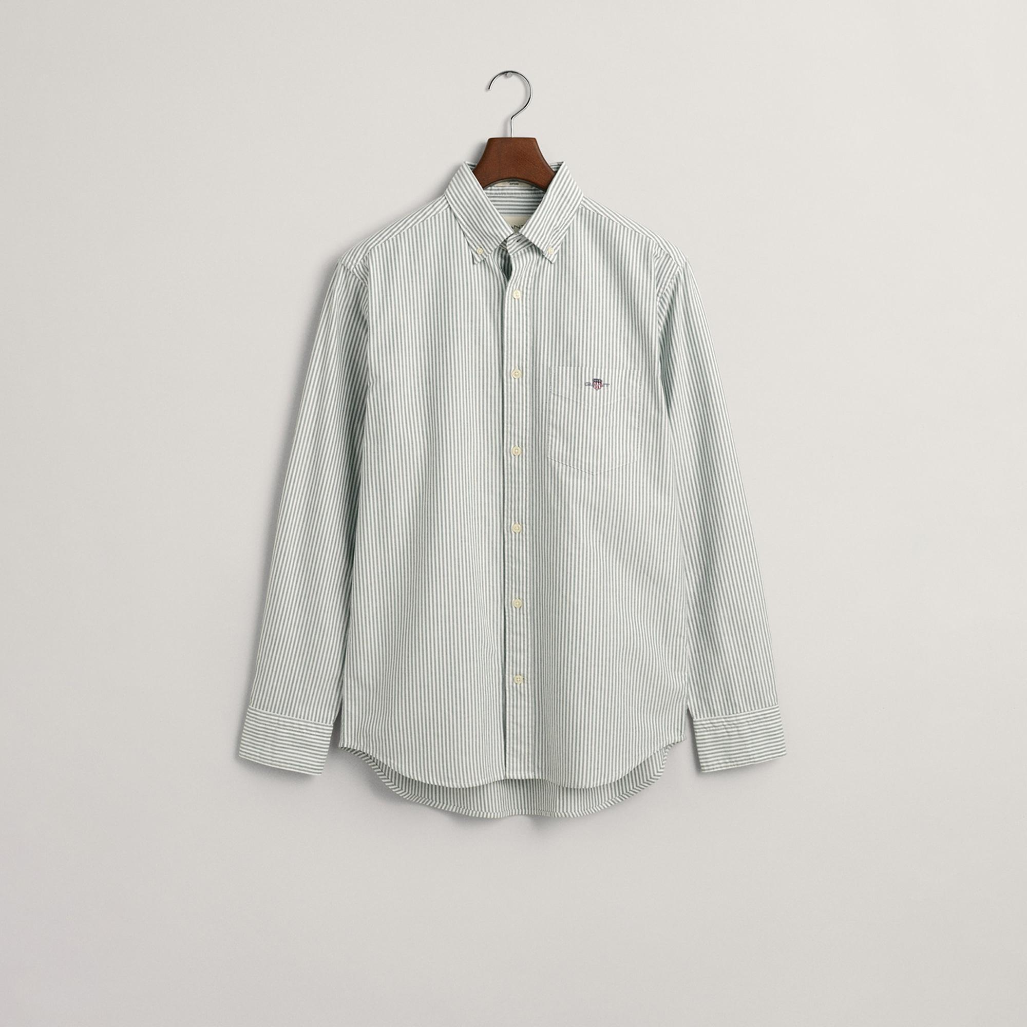 GANT Erkek Yeşil Regular Fit Düğmeli Yaka Çizgili Oxford Gömlek