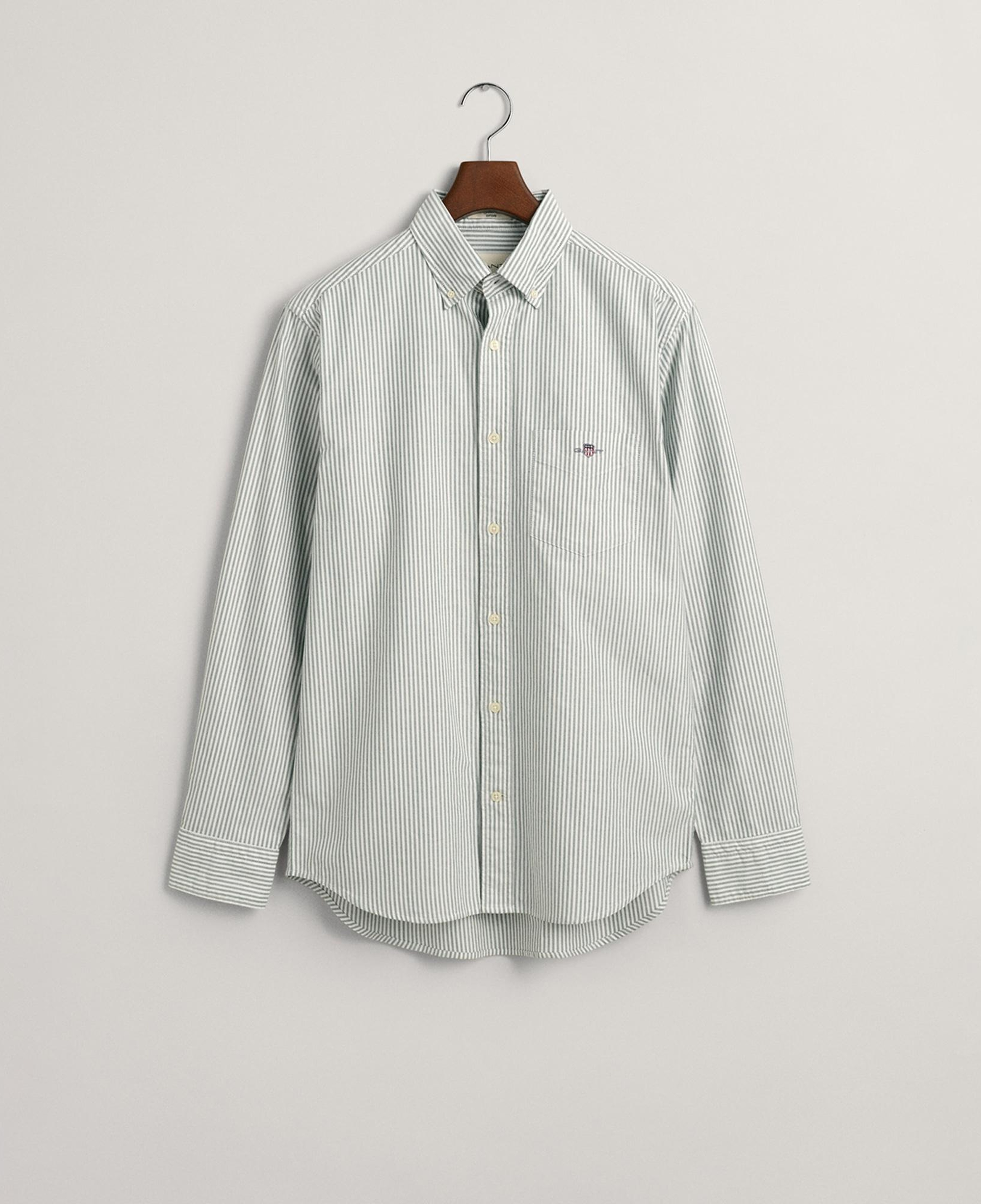 GANT Erkek Yeşil Regular Fit Düğmeli Yaka Çizgili Oxford Gömlek