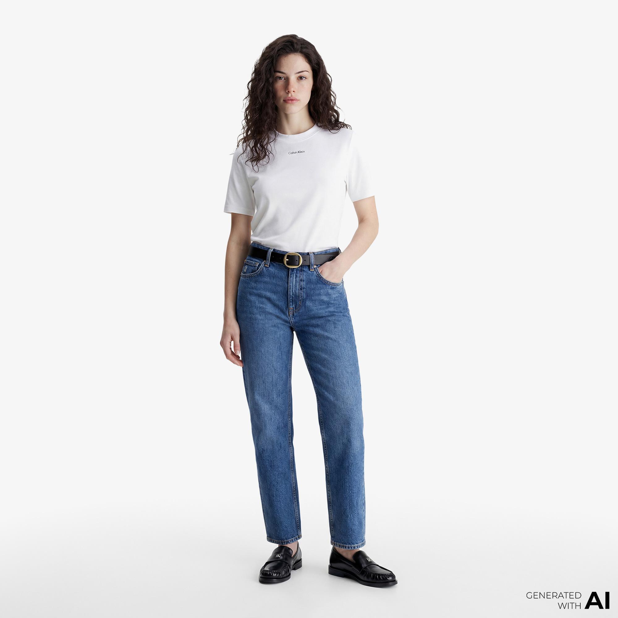 Calvin Klein High Rise Straight Stanton Kadın Mavi Jean