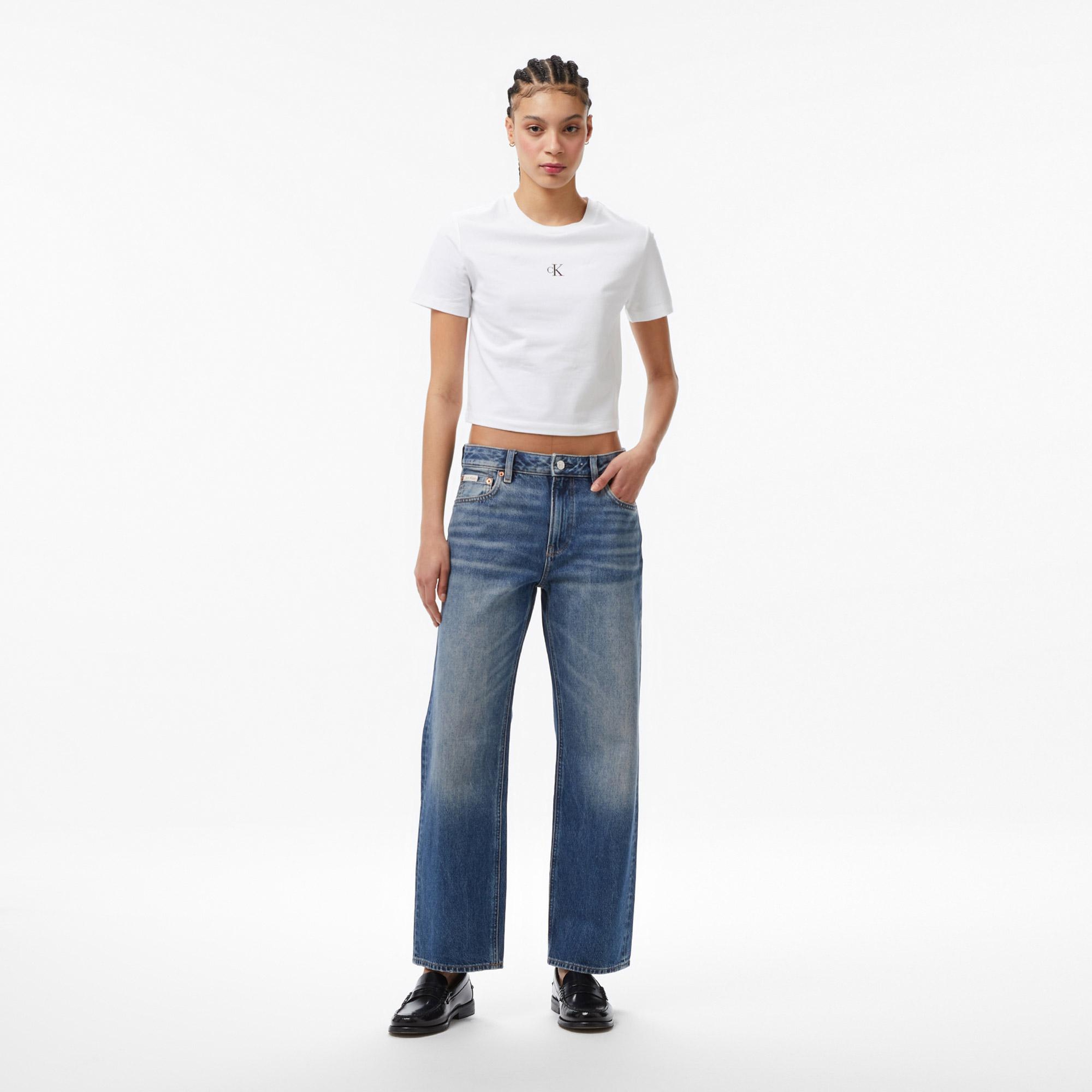 Calvin Klein Signature 90S Straight Sanded Kadın Mavi Jean