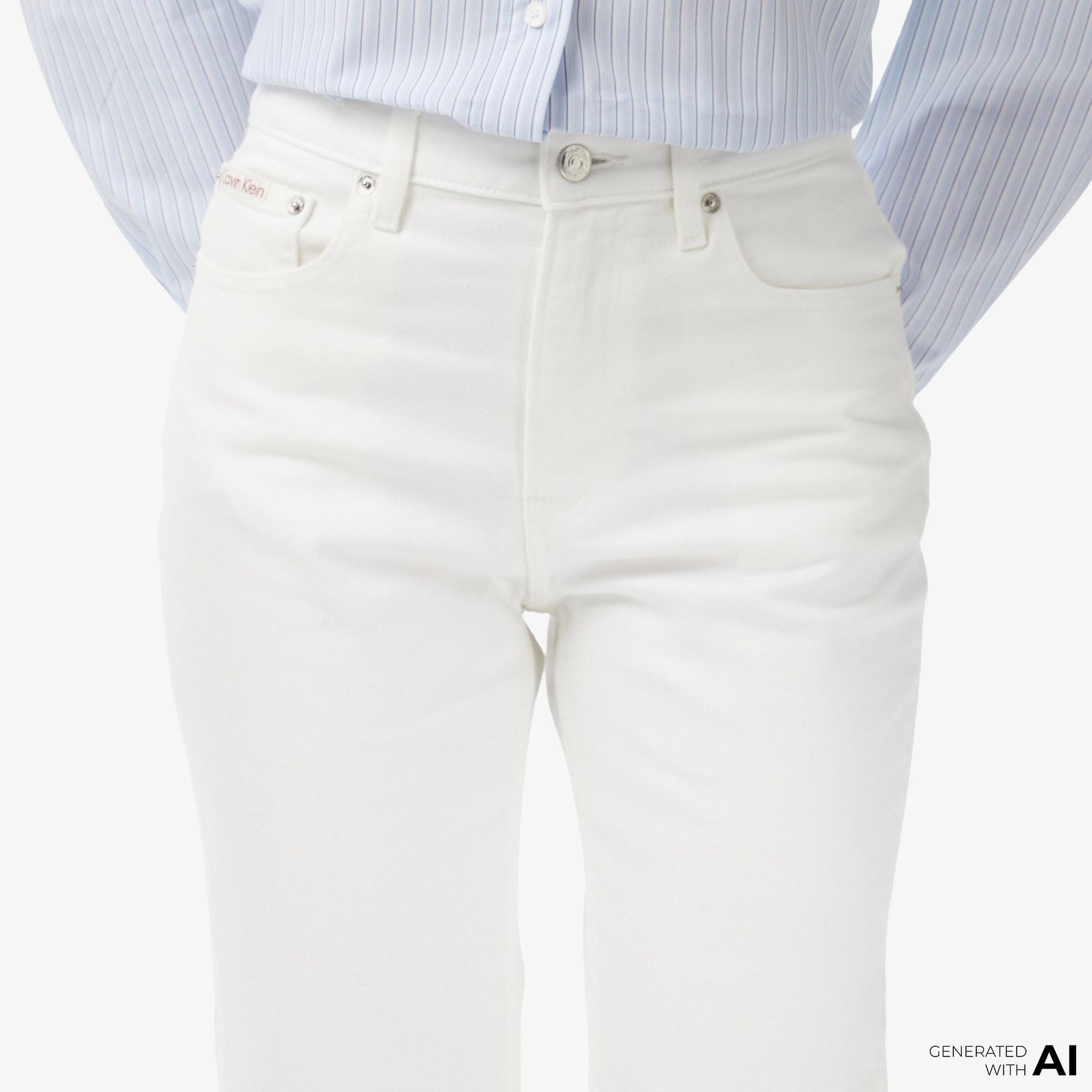Calvin Klein High Rise Straight Kadın Beyaz Jean