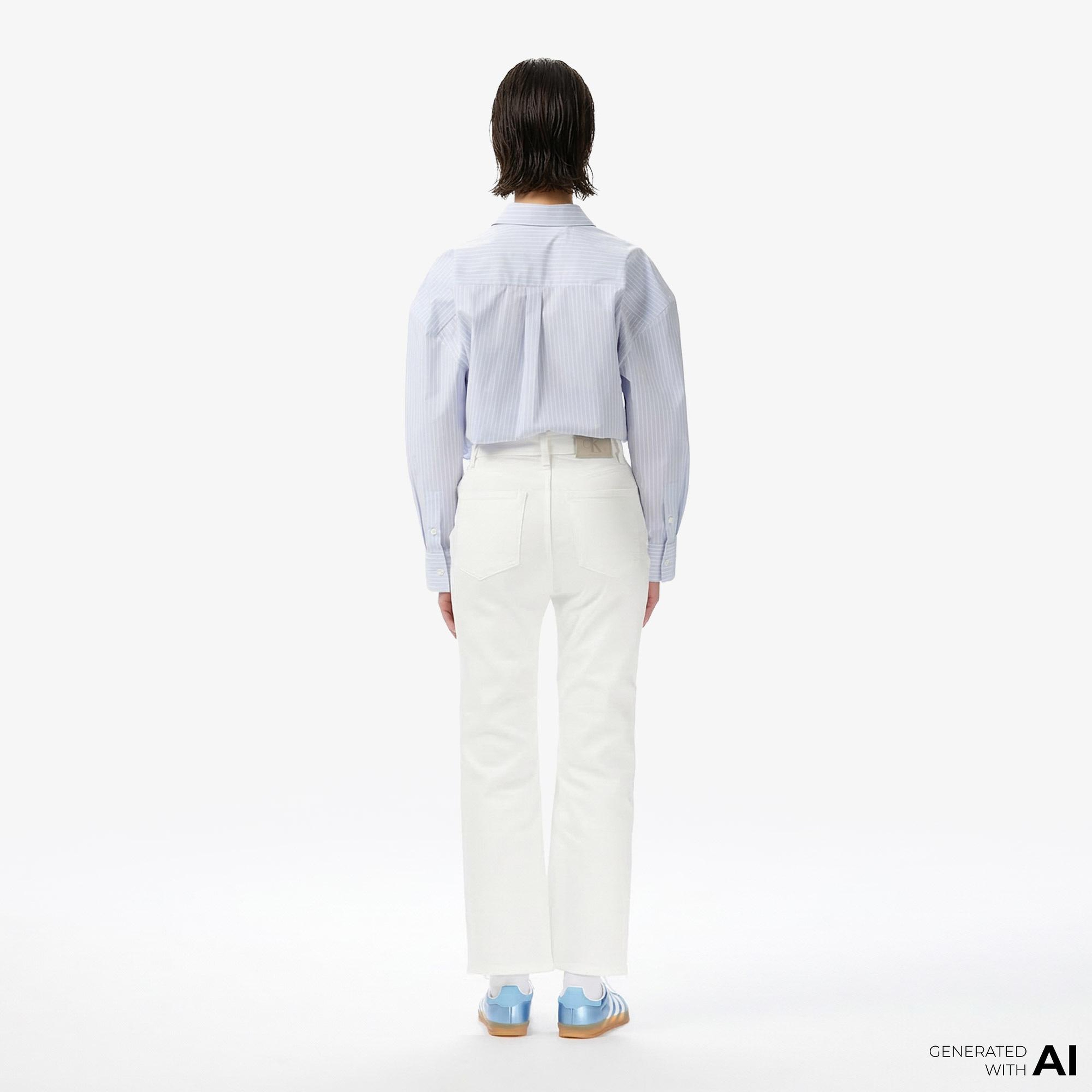 Calvin Klein High Rise Straight Kadın Beyaz Jean