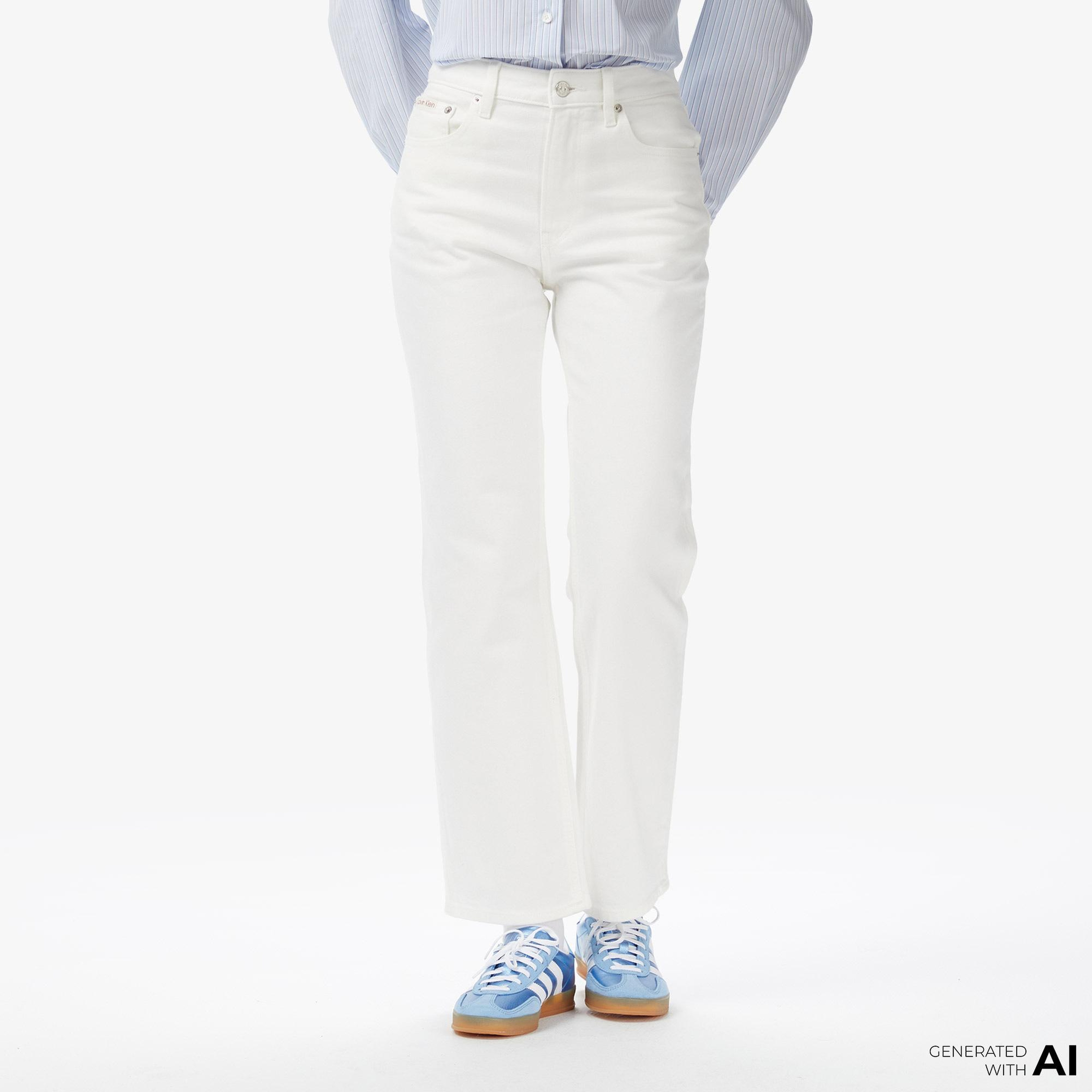 Calvin Klein High Rise Straight Kadın Beyaz Jean