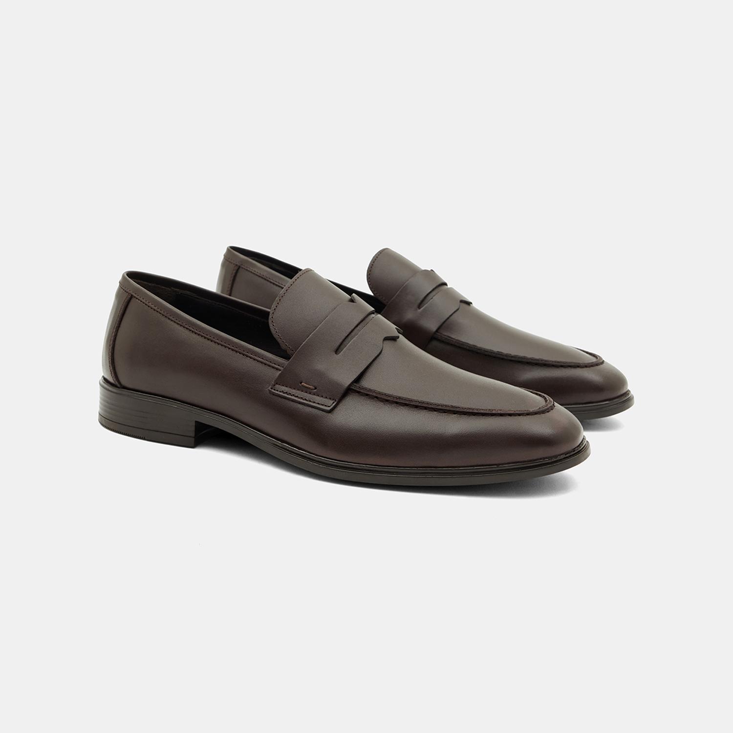Erkek Koyu Kahve Klasik Slip-On Deri Loafer