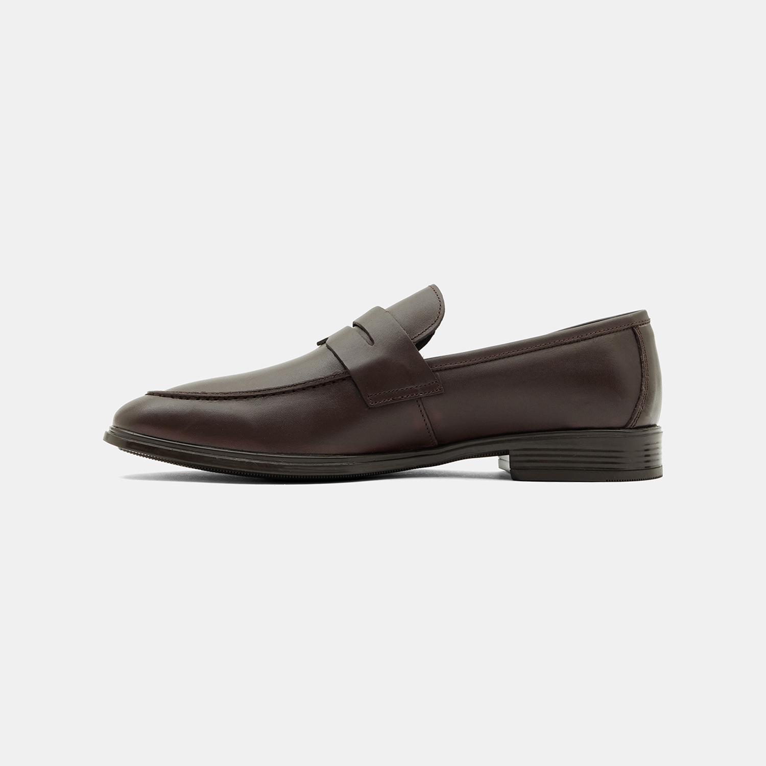 Erkek Koyu Kahve Klasik Slip-On Deri Loafer