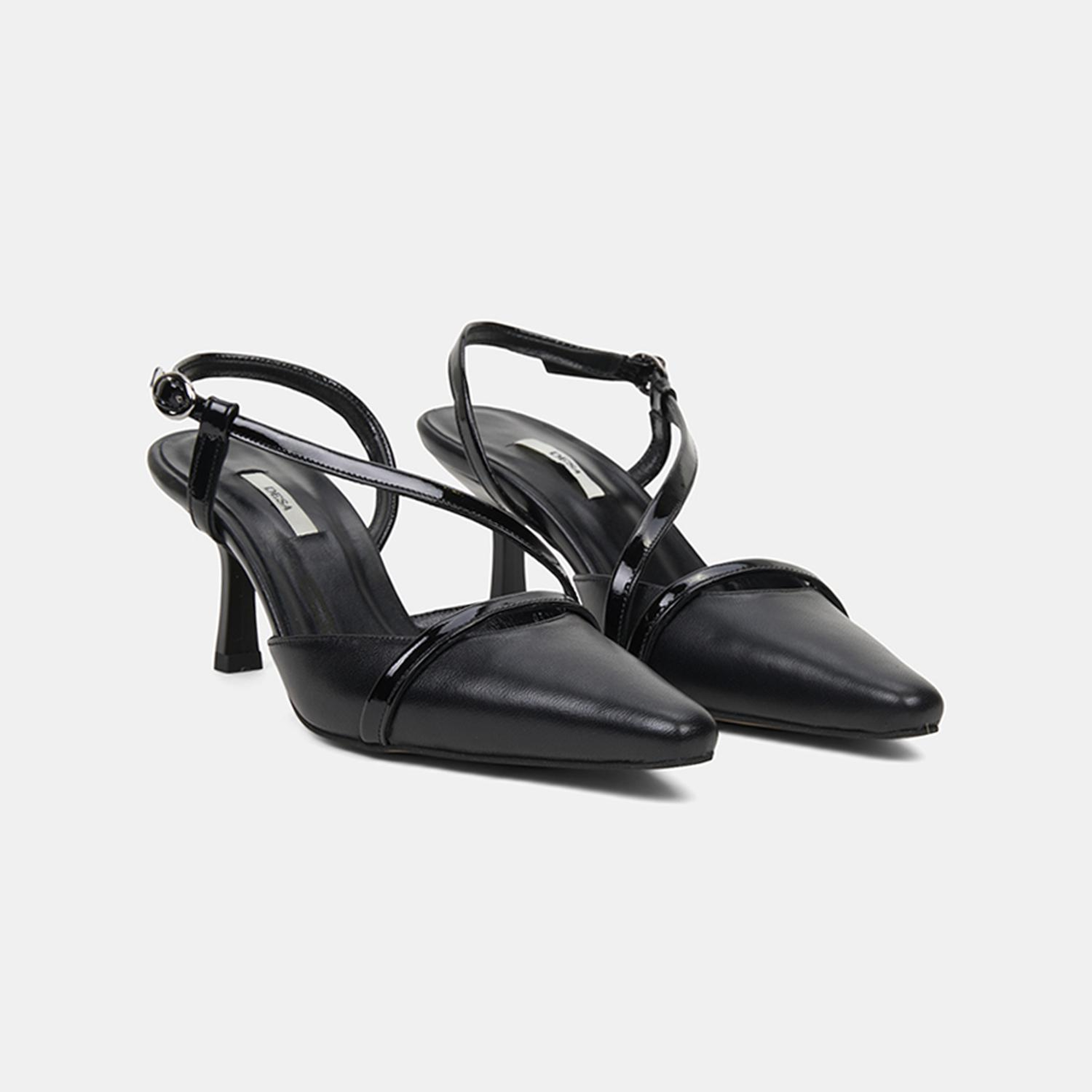 Kadın Siyah Slingback Sivri Burunlu İnce Topuklu Deri Stiletto