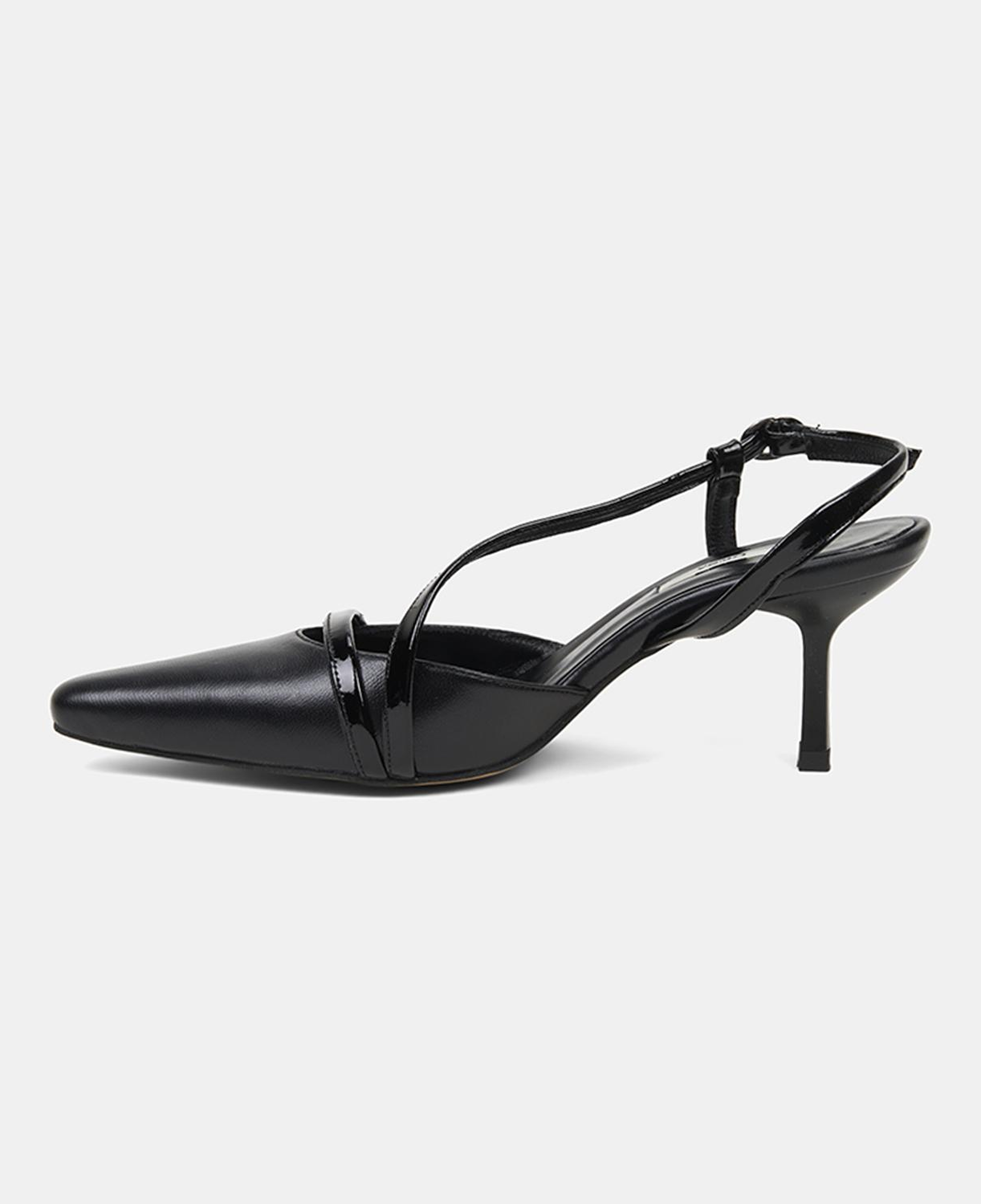 Kadın Siyah Slingback Sivri Burunlu İnce Topuklu Deri Stiletto