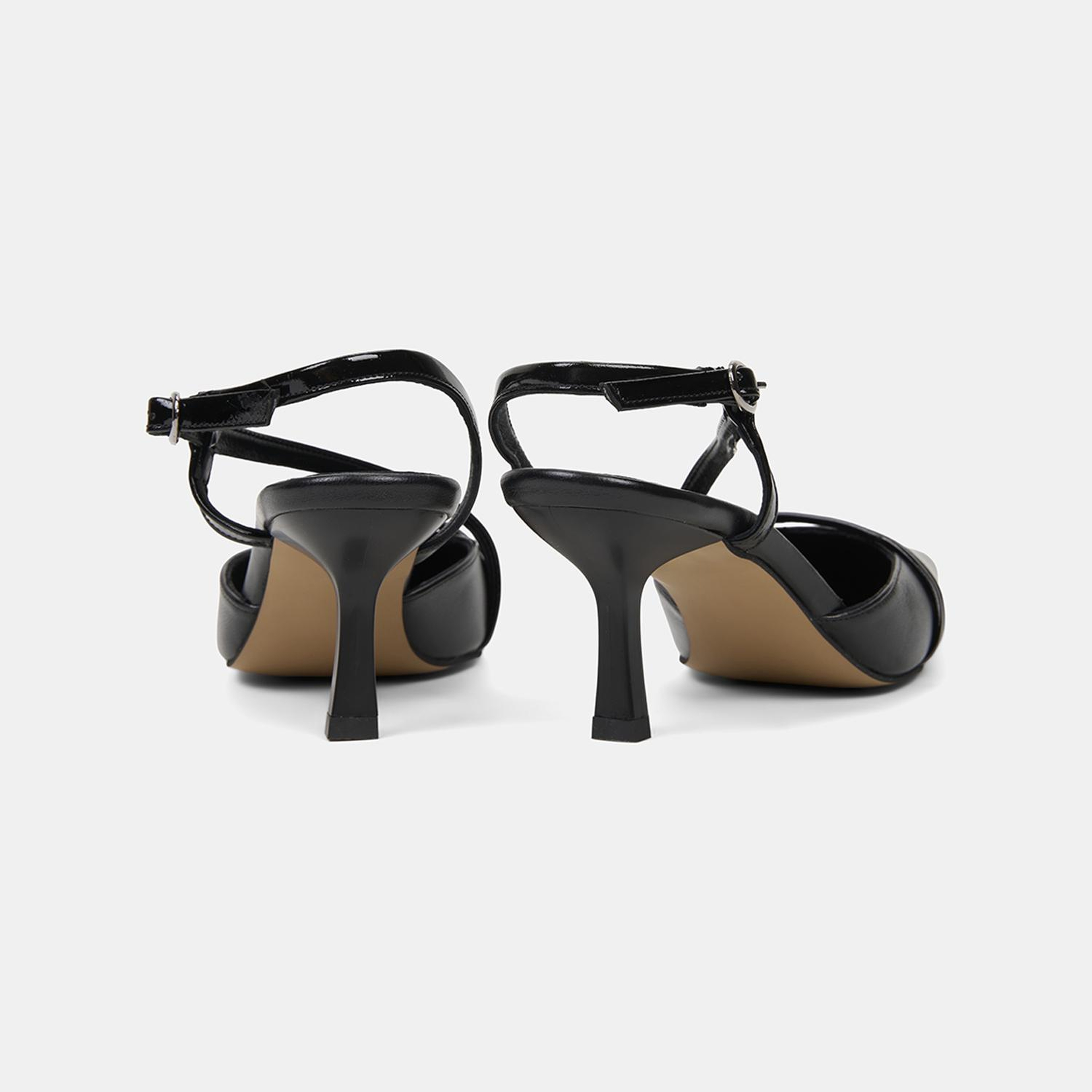 Kadın Siyah Slingback Sivri Burunlu İnce Topuklu Deri Stiletto
