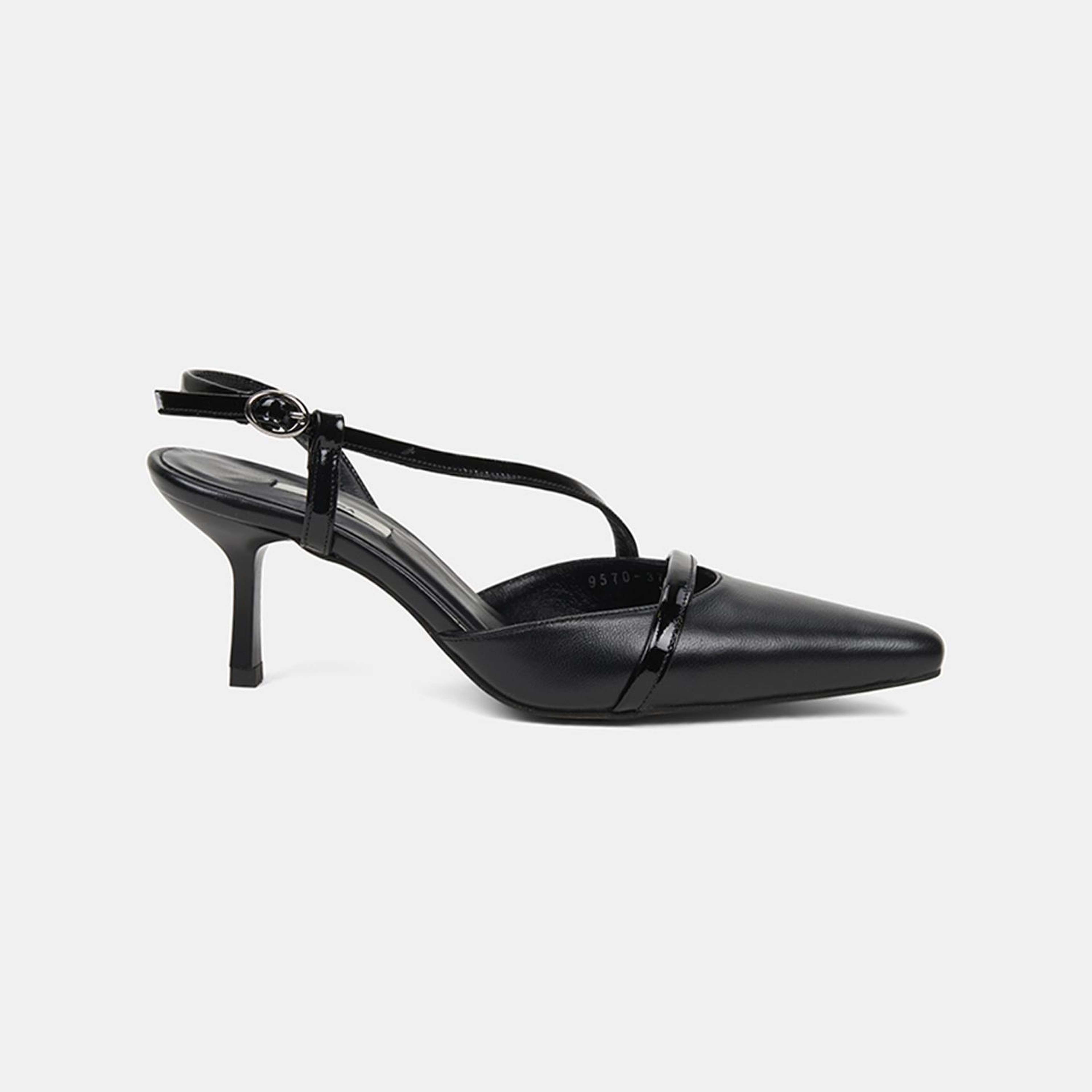 Kadın Siyah Slingback Sivri Burunlu İnce Topuklu Deri Stiletto