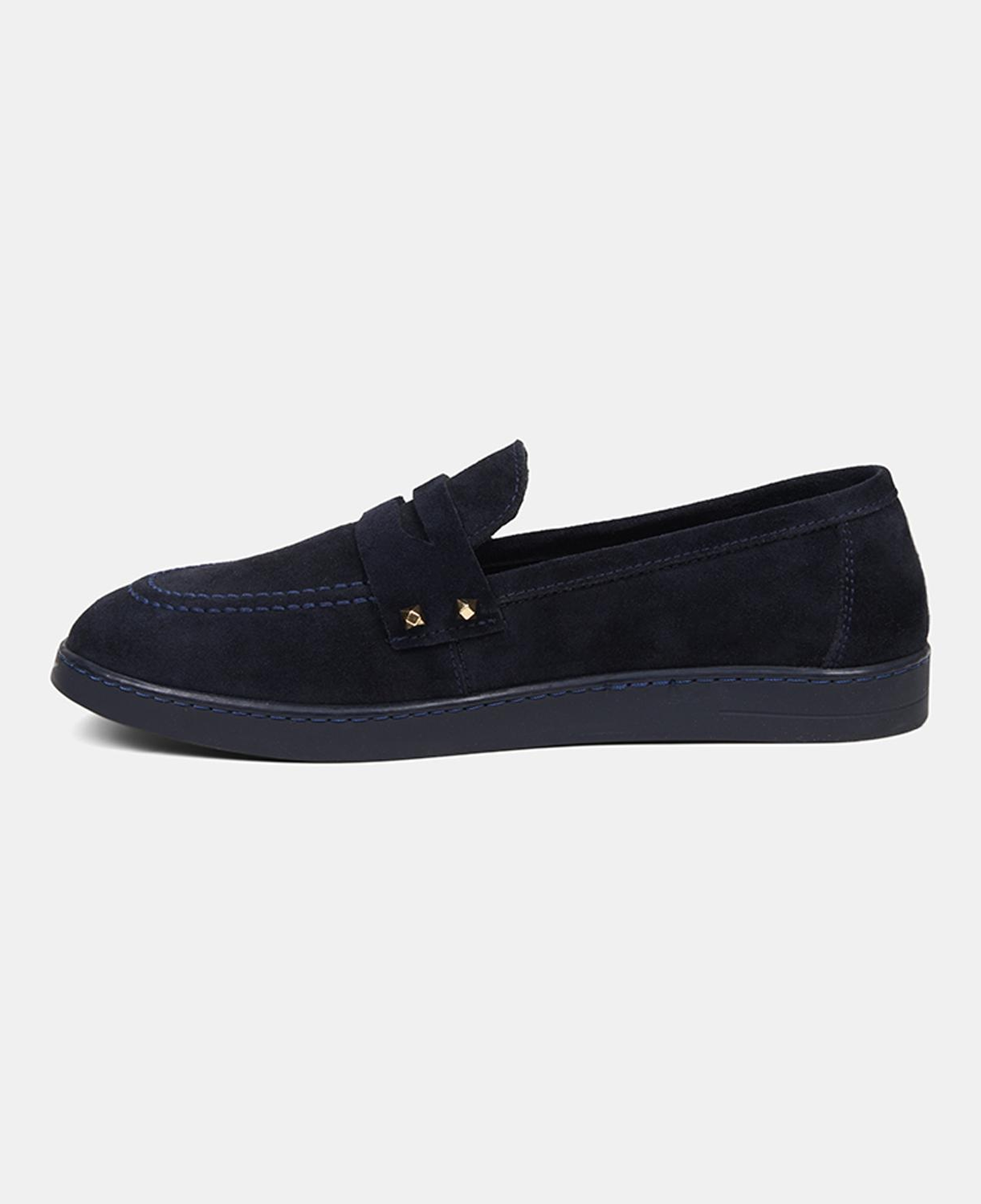 Kadın Lacivert Zımba Detaylı Süet Loafer