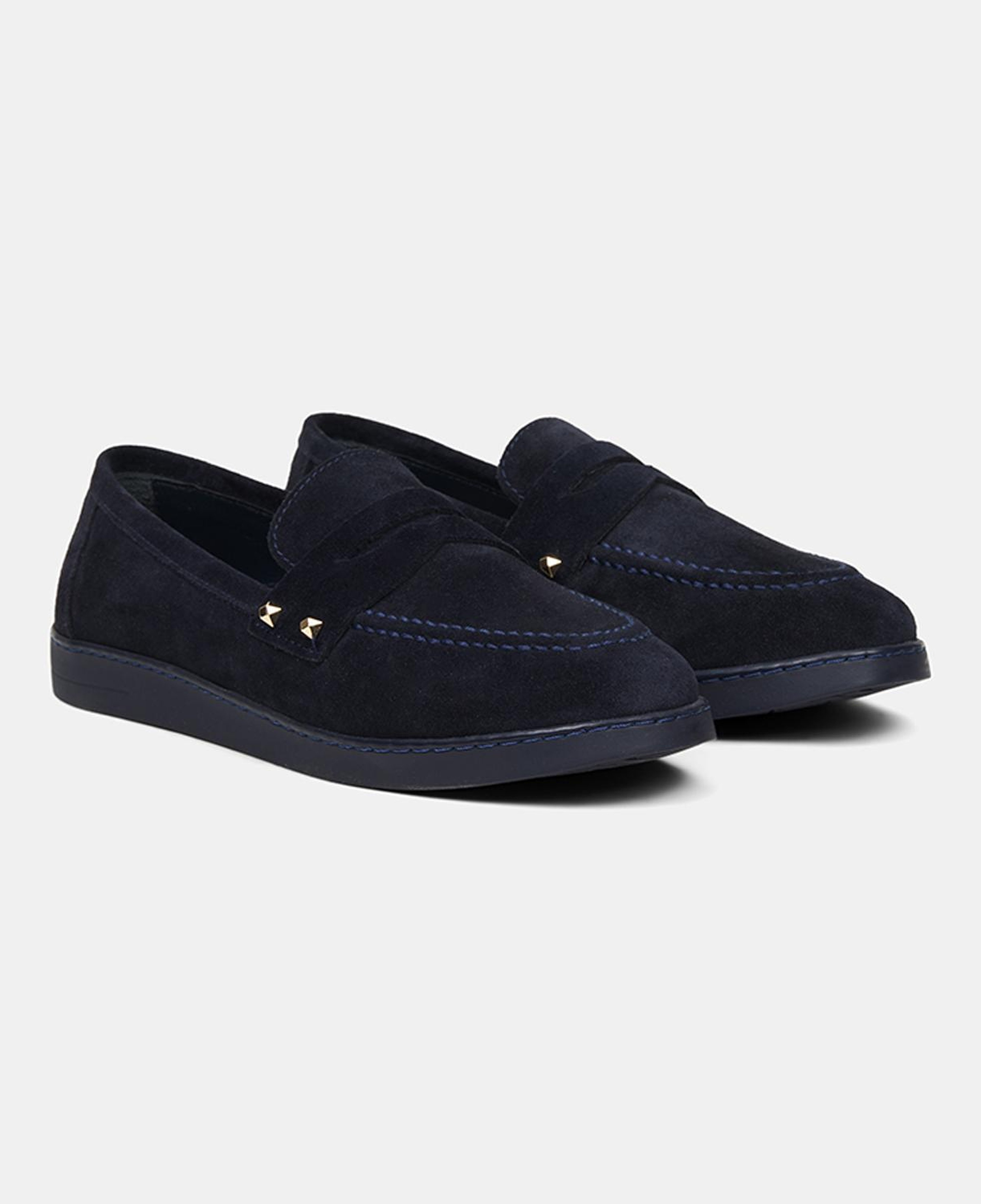 Kadın Lacivert Zımba Detaylı Süet Loafer