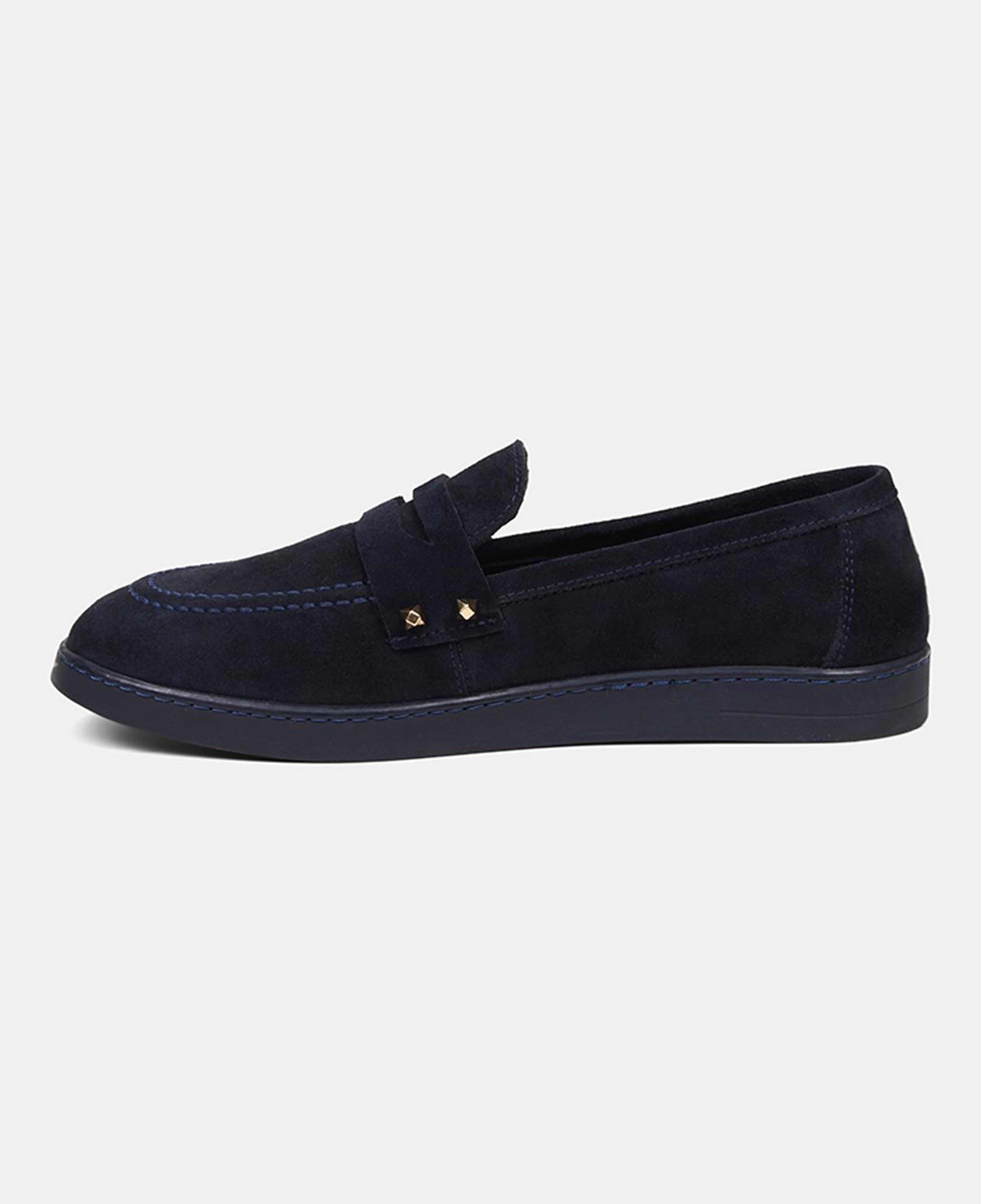Kadın Lacivert Zımba Detaylı Süet Loafer