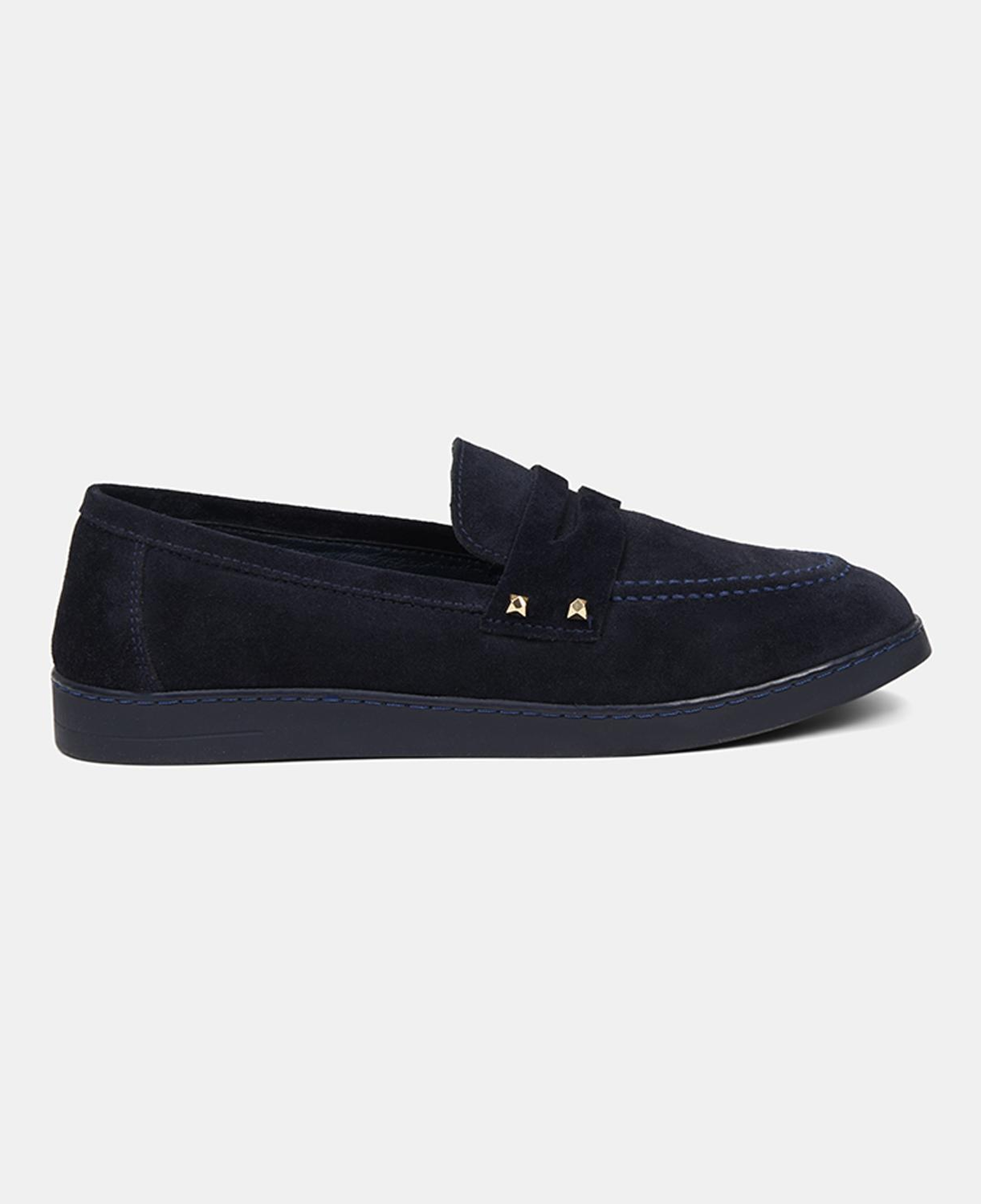 Kadın Lacivert Zımba Detaylı Süet Loafer