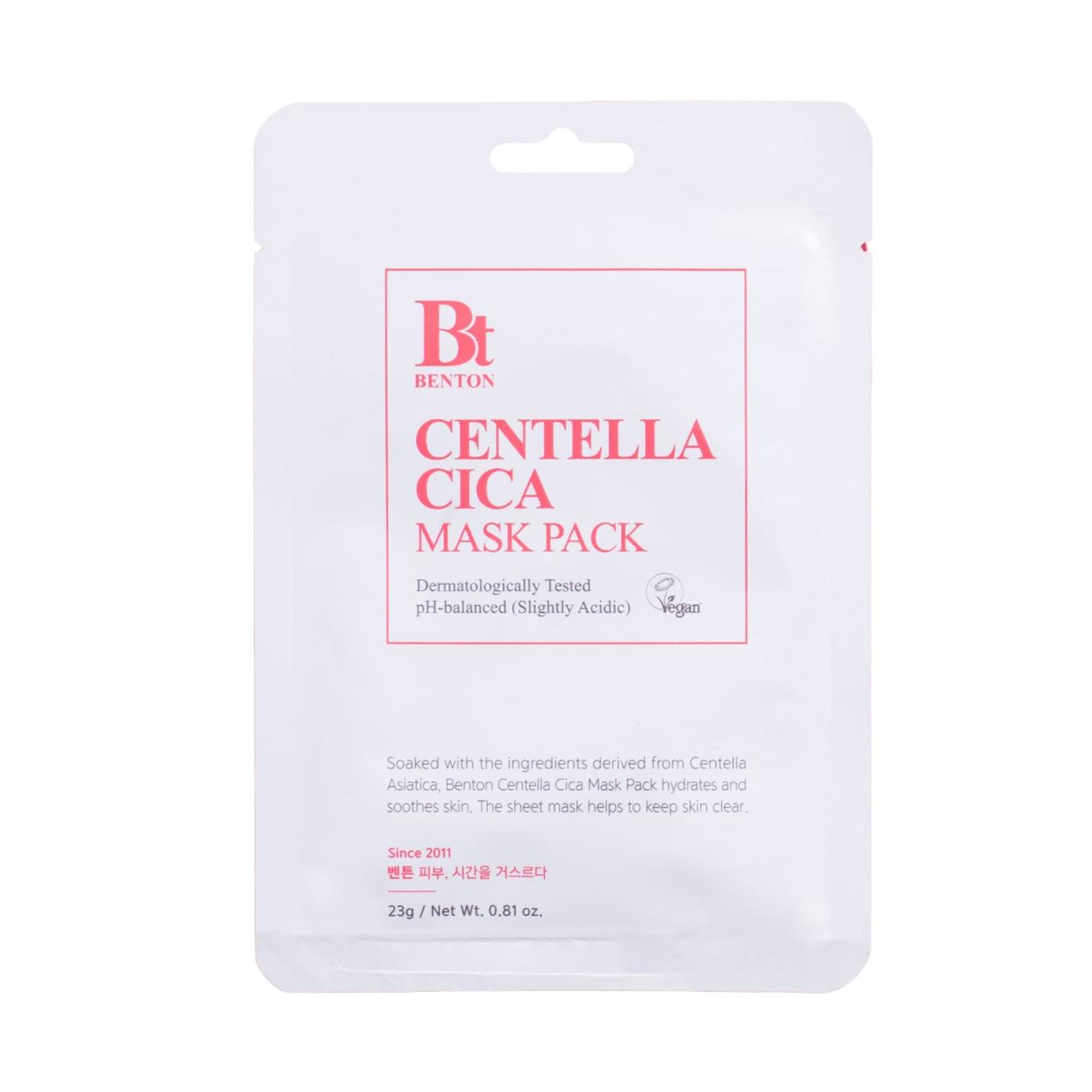 Benton Goodbye Redness Centella Mask Pack - Hassas ve İrite Ciltler için Kızarıklık Karşıtı Yatıştırıcı Centella (Cica) Vegan Kağıt Yüz Maskesi