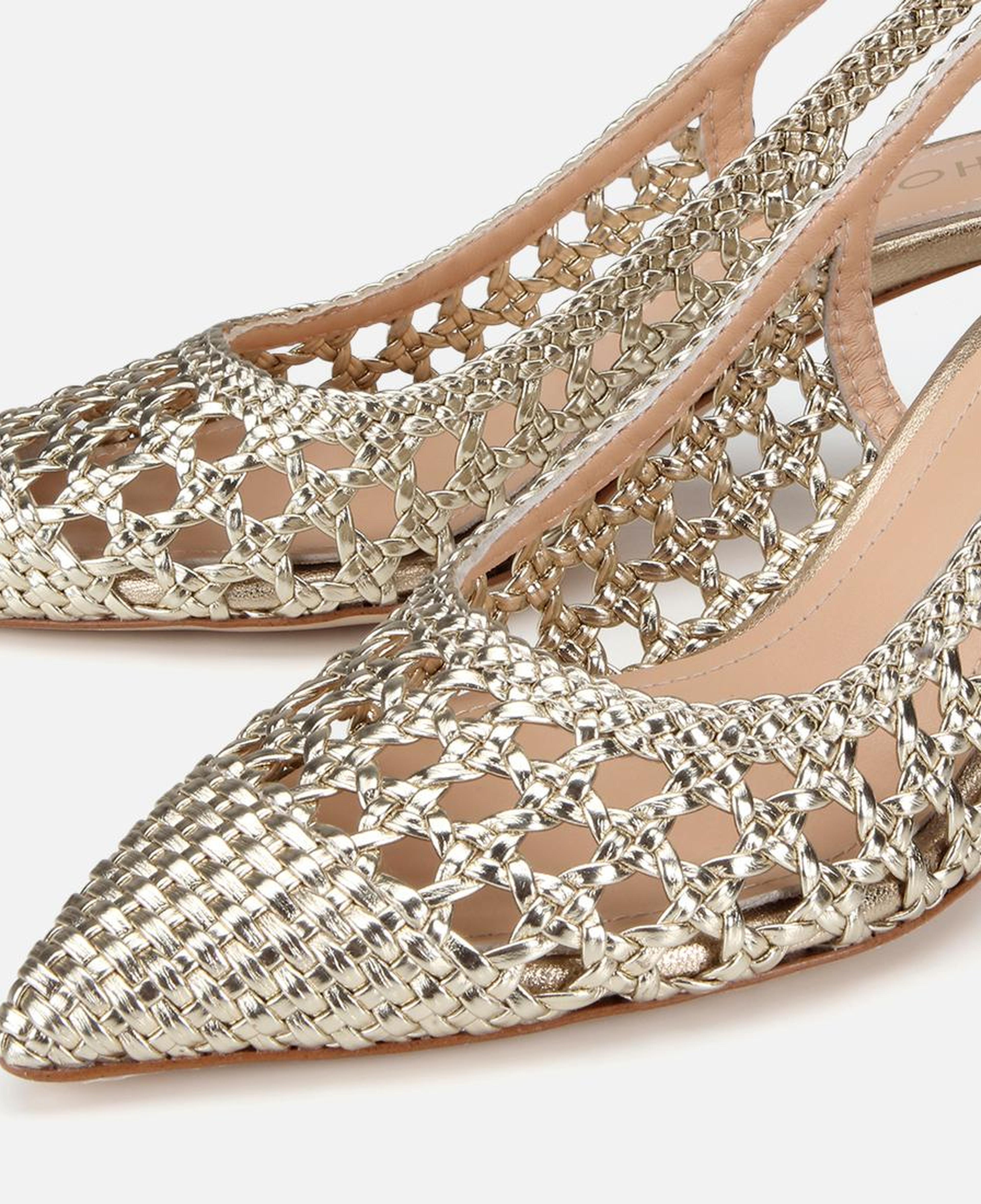 Kadın Gold Örgü Detaylı Arkası Açık Kısa Topuklu Stiletto