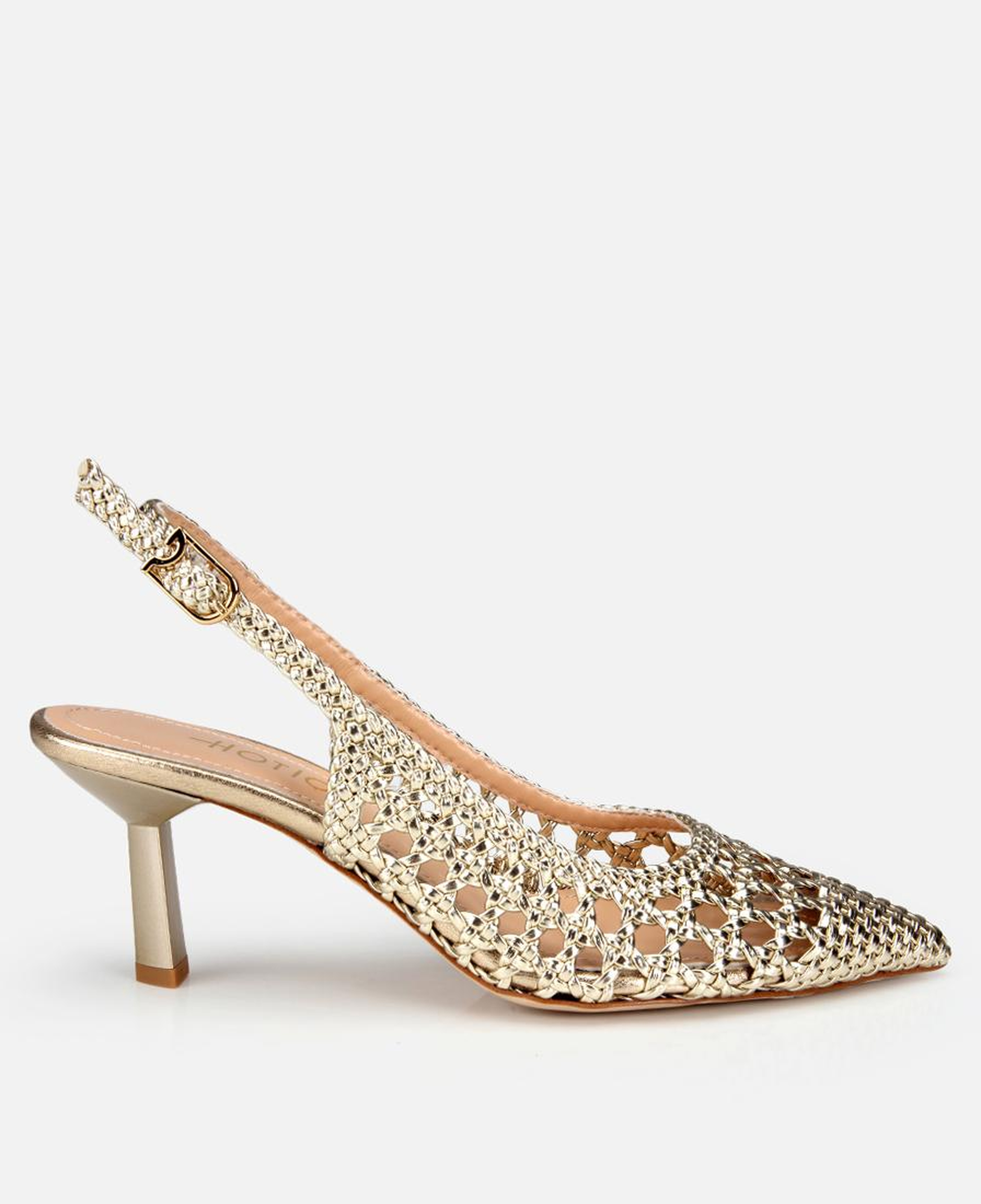 Kadın Gold Örgü Detaylı Arkası Açık Kısa Topuklu Stiletto