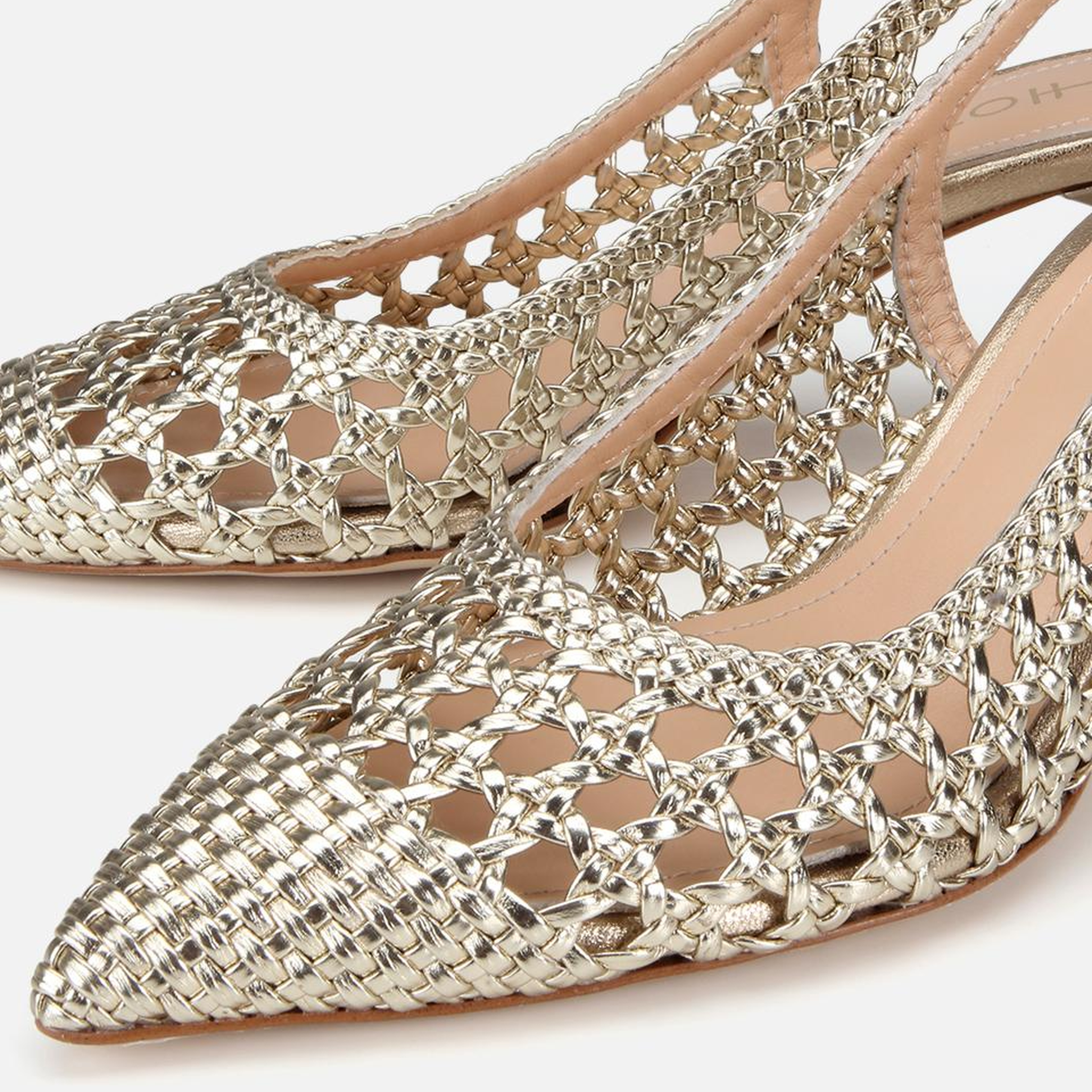 Kadın Gold Örgü Detaylı Arkası Açık Kısa Topuklu Stiletto