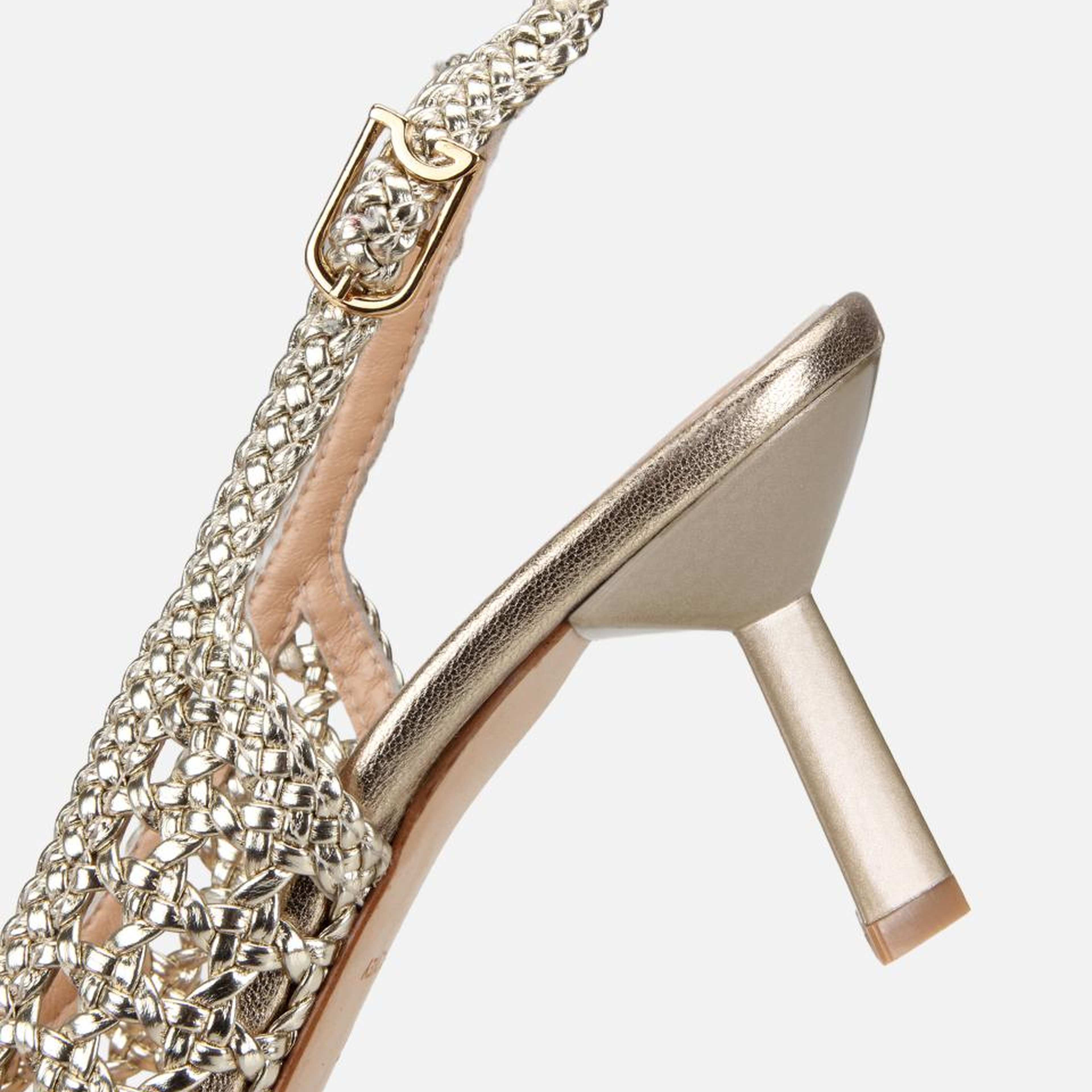 Kadın Gold Örgü Detaylı Arkası Açık Kısa Topuklu Stiletto