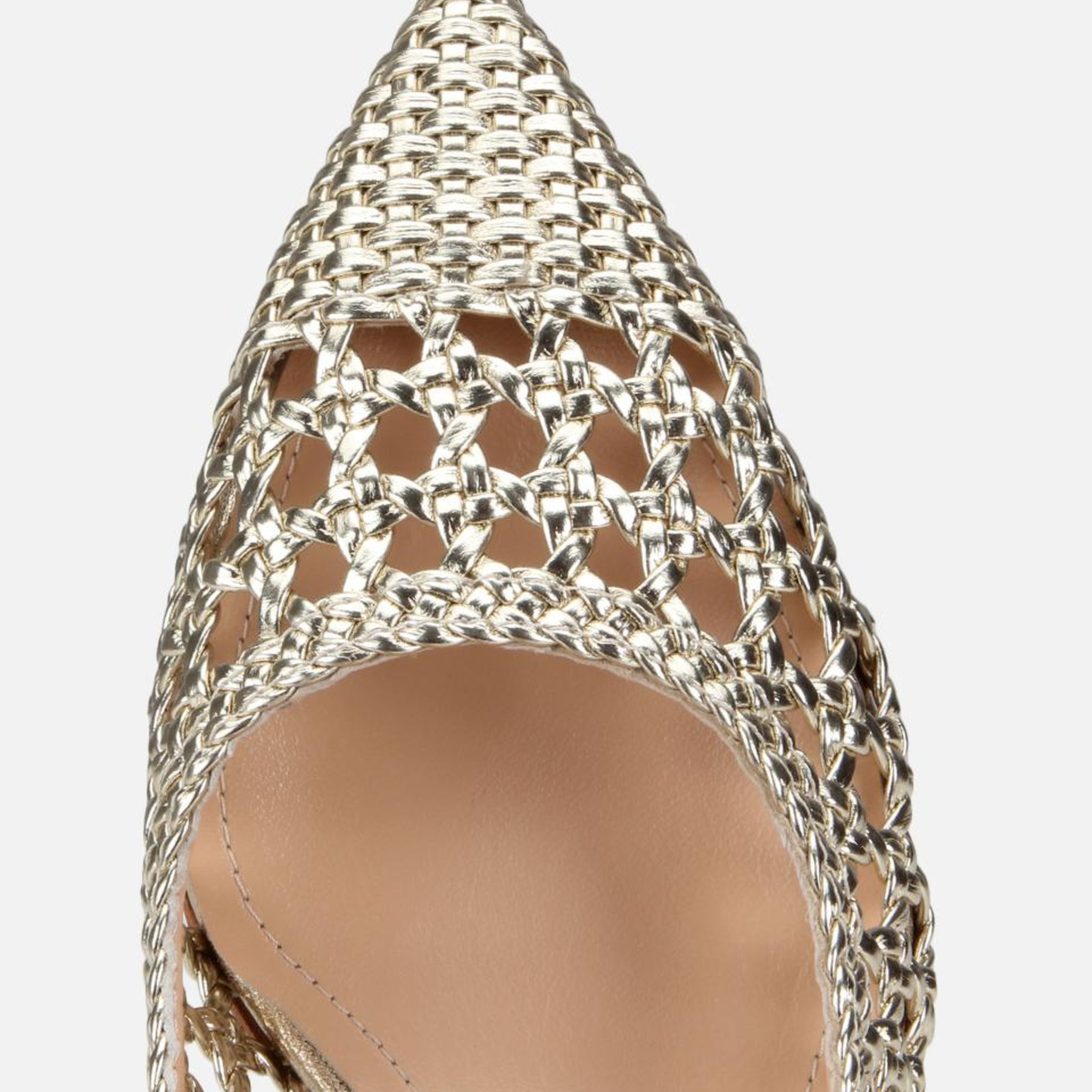 Kadın Gold Örgü Detaylı Arkası Açık Kısa Topuklu Stiletto
