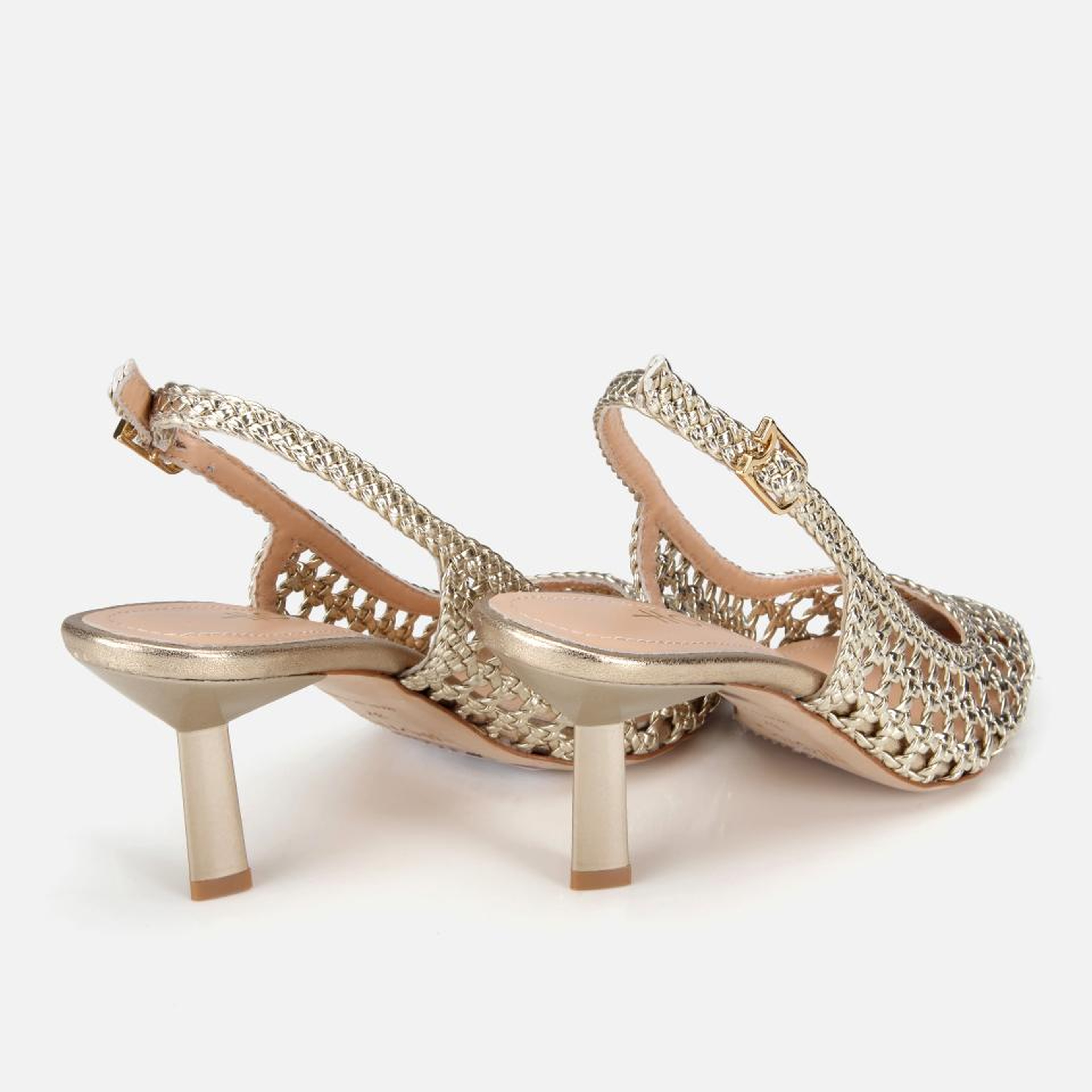Kadın Gold Örgü Detaylı Arkası Açık Kısa Topuklu Stiletto