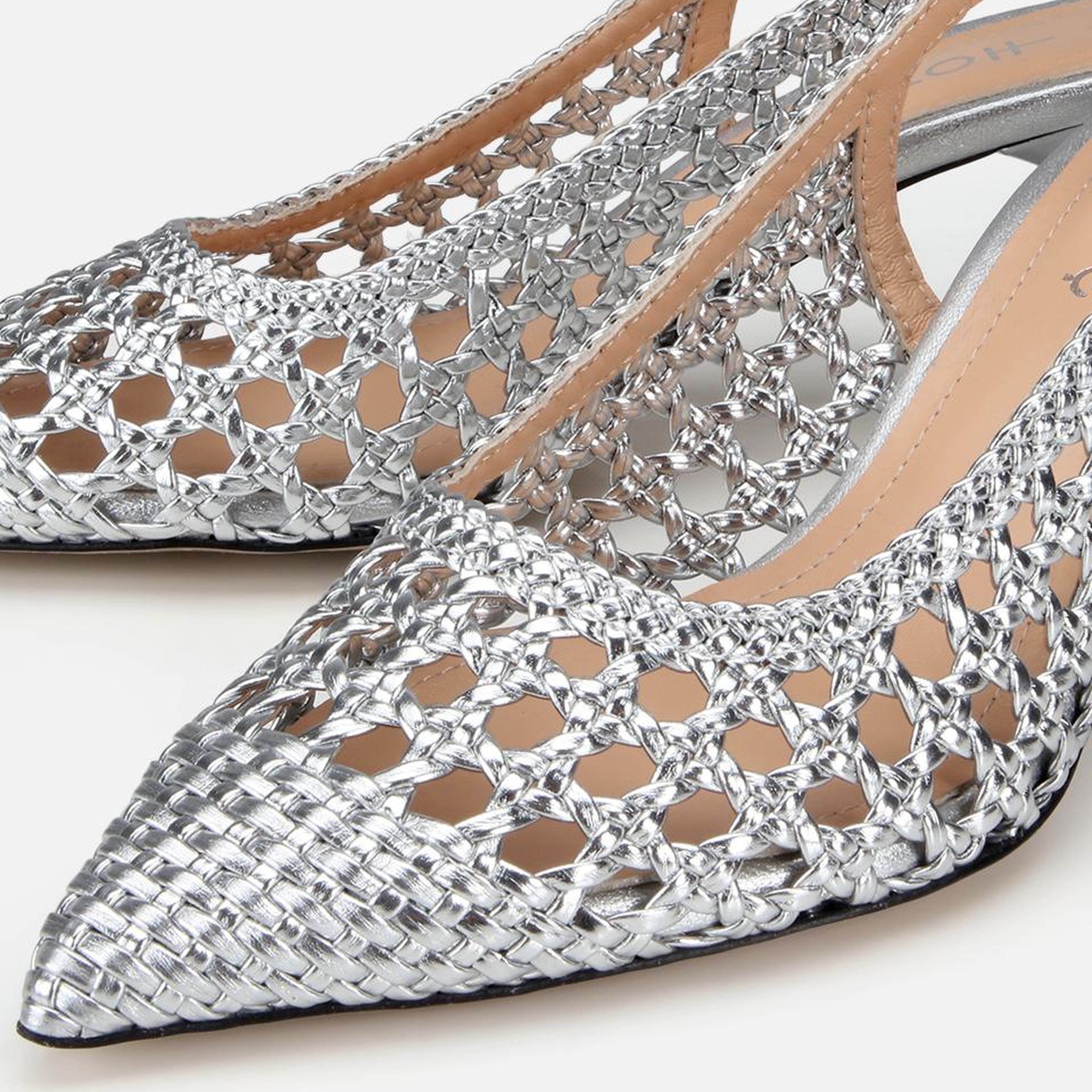 Kadın Lame Örgü Detaylı Arkası Açık Kısa Topuklu Stiletto