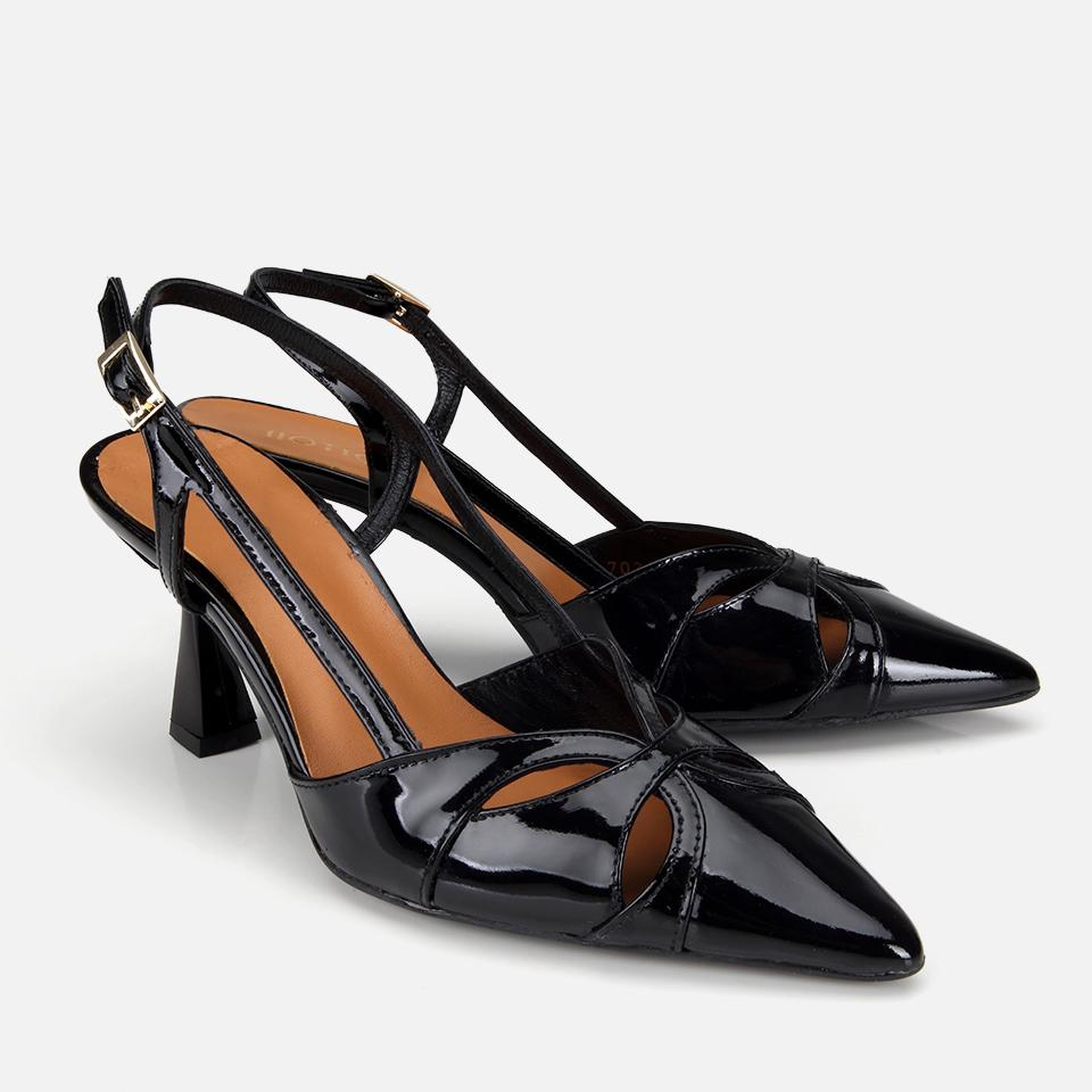 Kadın Rugan Deri Siyah Arkası Açık Kısa Topuklu Stiletto