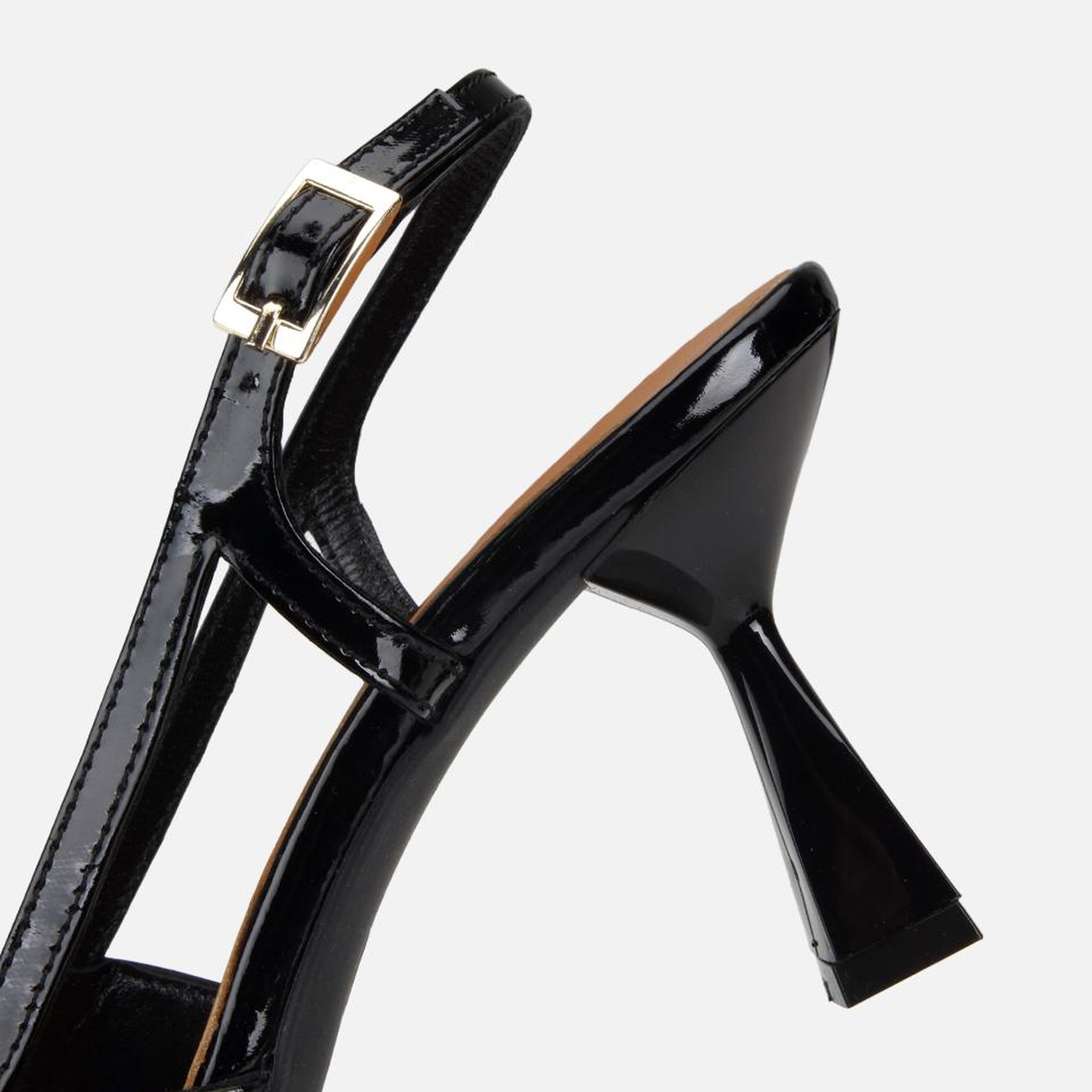 Kadın Rugan Deri Siyah Arkası Açık Kısa Topuklu Stiletto