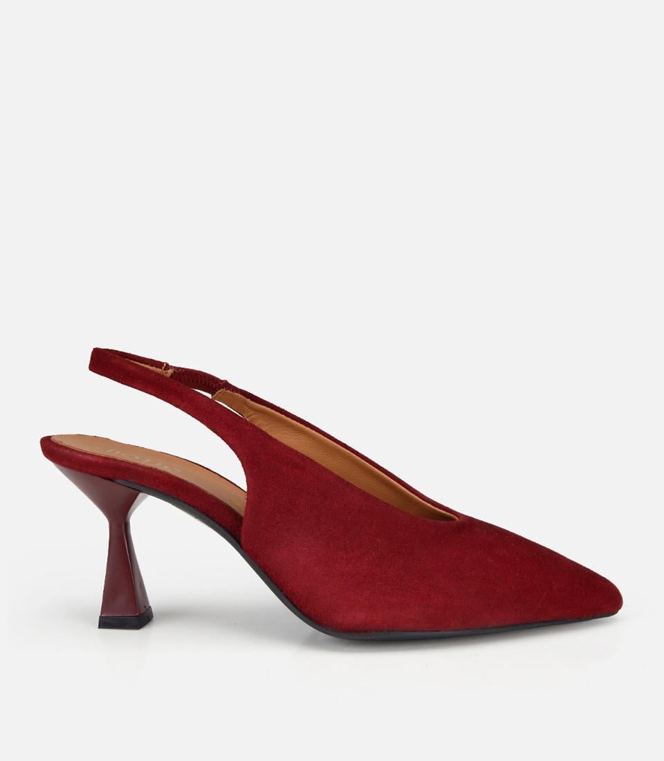 Kadın Süet Deri Bordo Yumuşak Dokulu Kısa Topuklu Stiletto