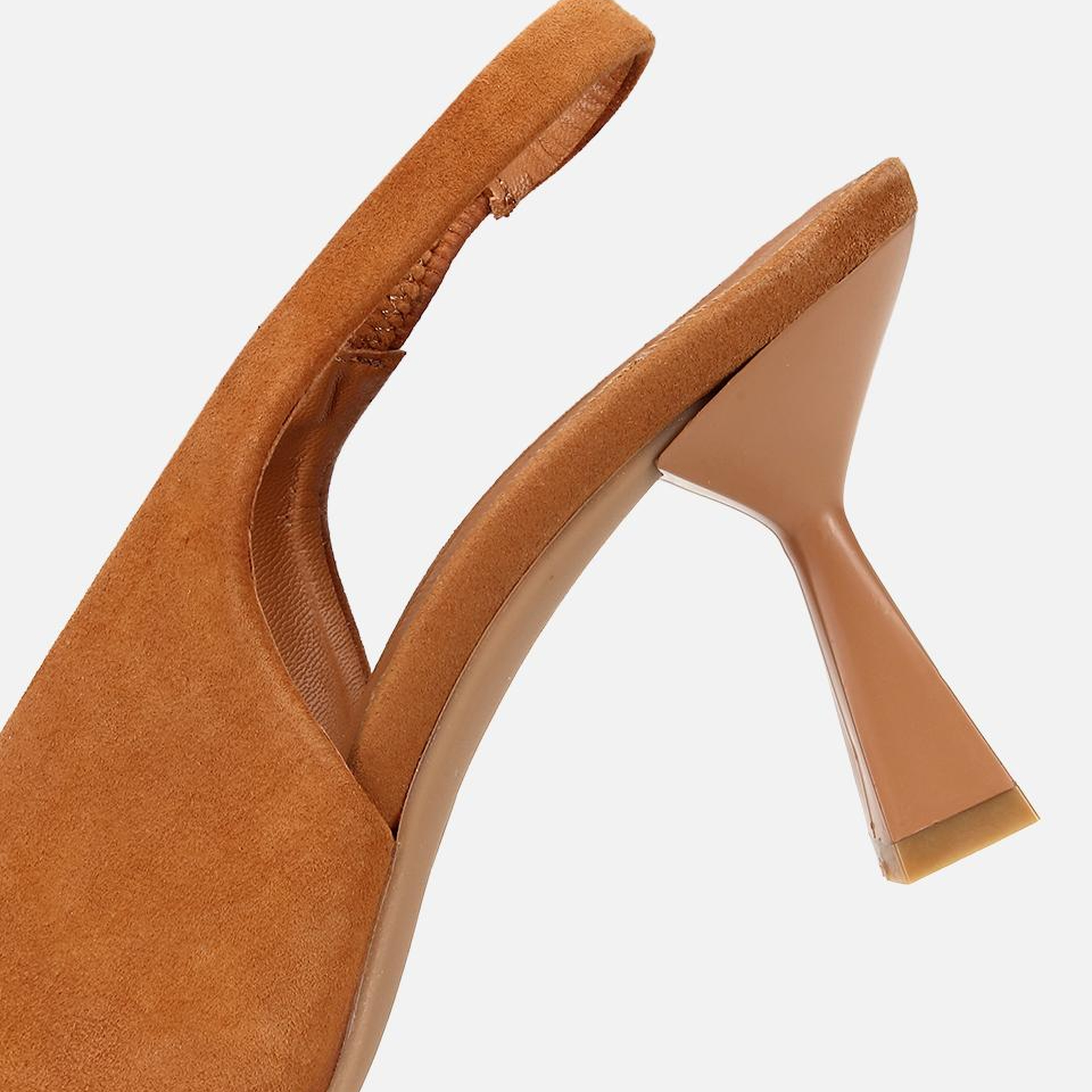Kadın Süet Deri Taba Yumuşak Dokulu Kısa Topuklu Stiletto