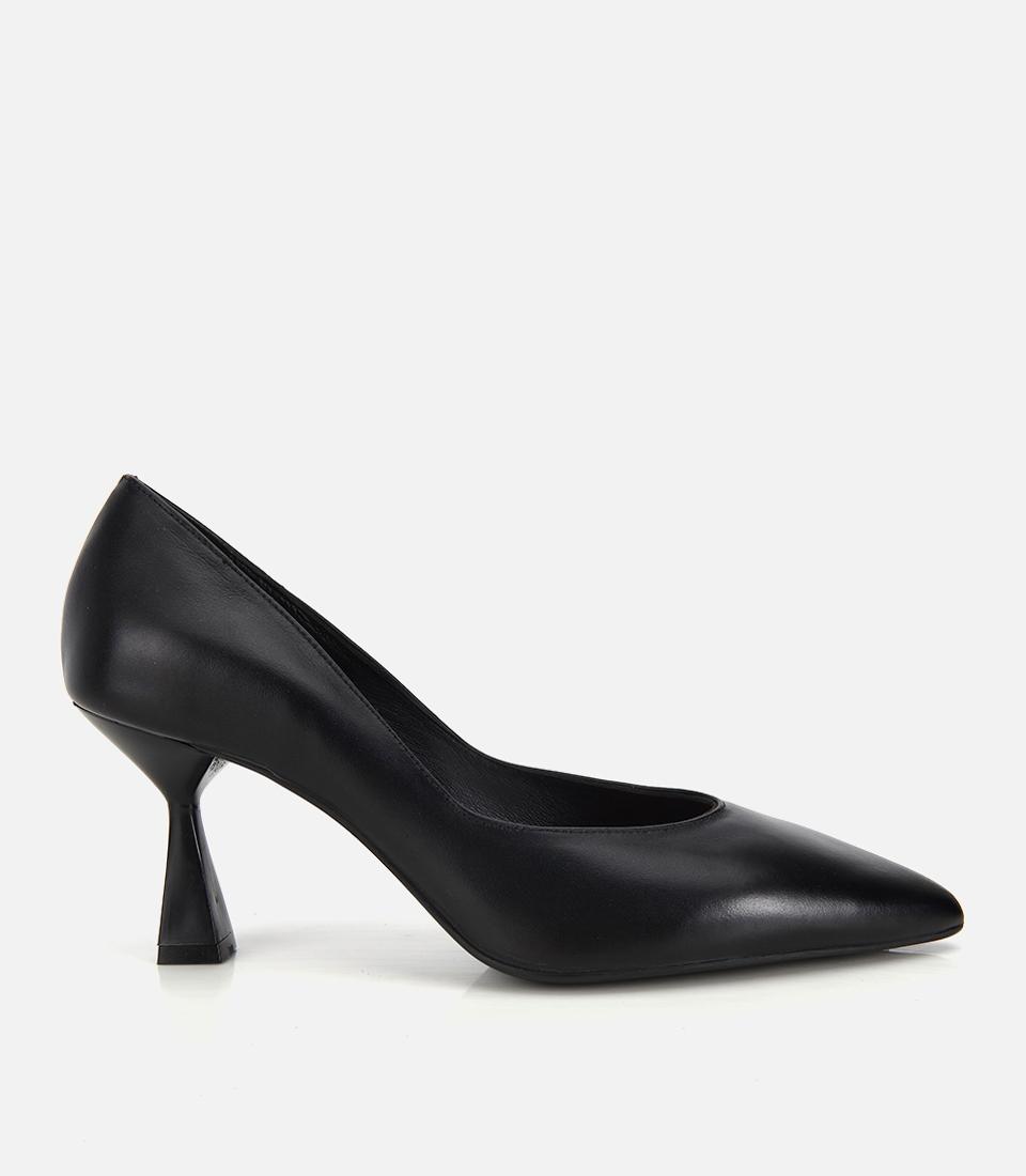 Kadın Deri Siyah Kısa Topuklu Stiletto