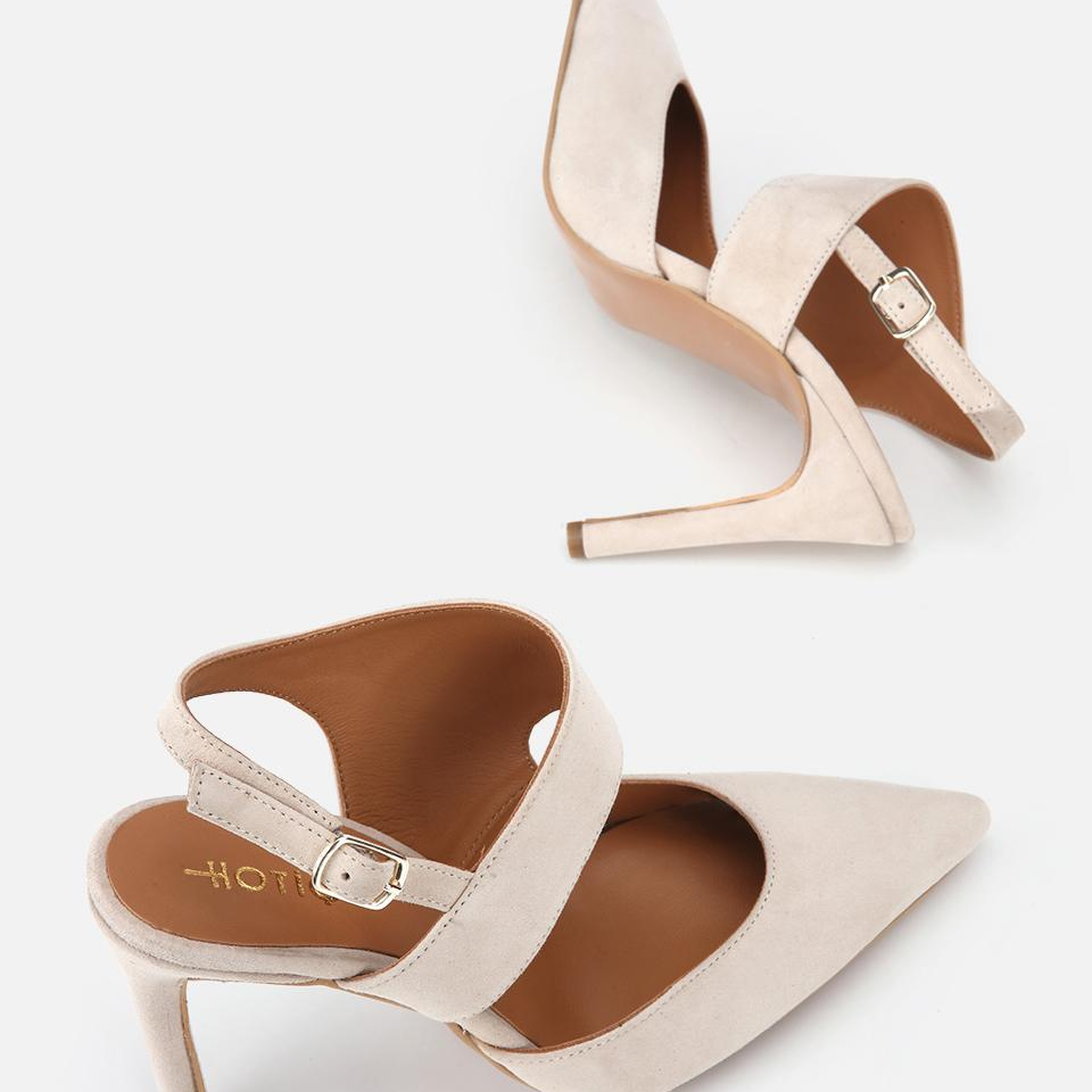Kadın Süet Deri Bej Arkası Açık Stiletto