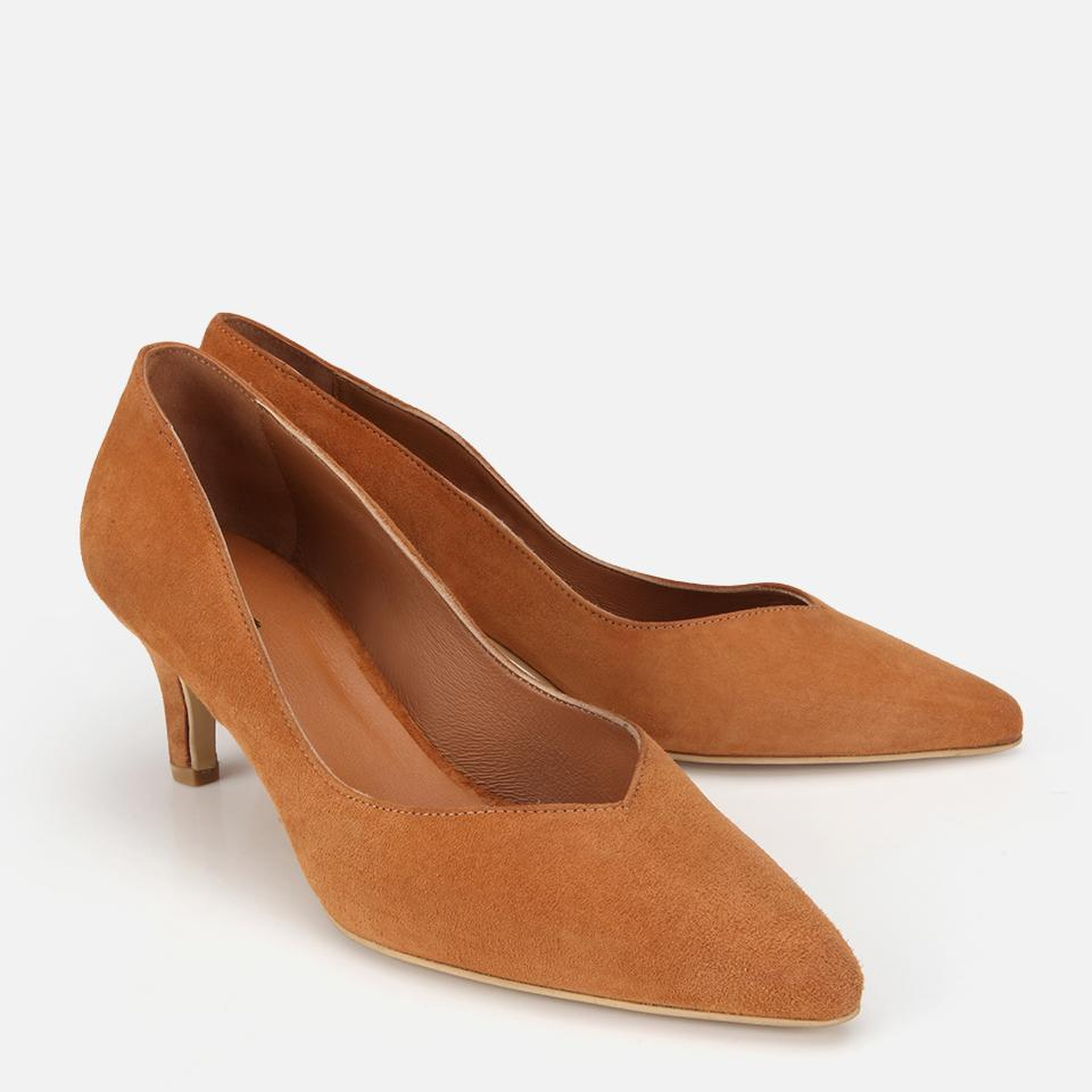 Kadın Süet Deri Taba Kısa Topuklu Stiletto